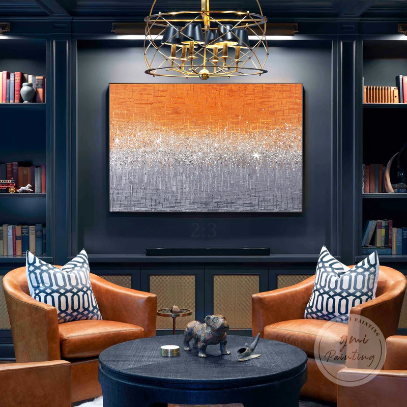 Warm Tone Glitter Wall Art: Elevate Your Dark Interiors with This Bold Abstract Piece