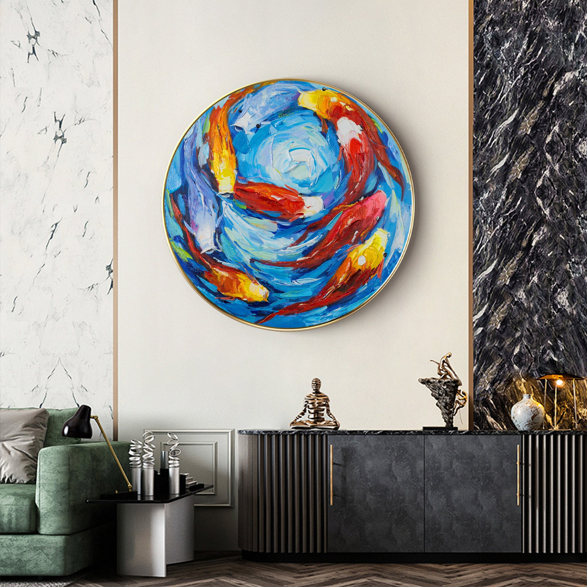 round koi fish painting for room decor
