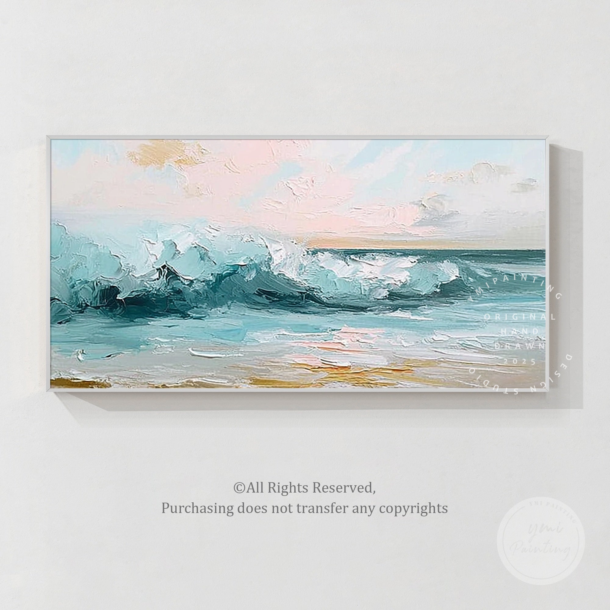 Handcrafted blue wave art, full of movement and energy with rich ocean tones.