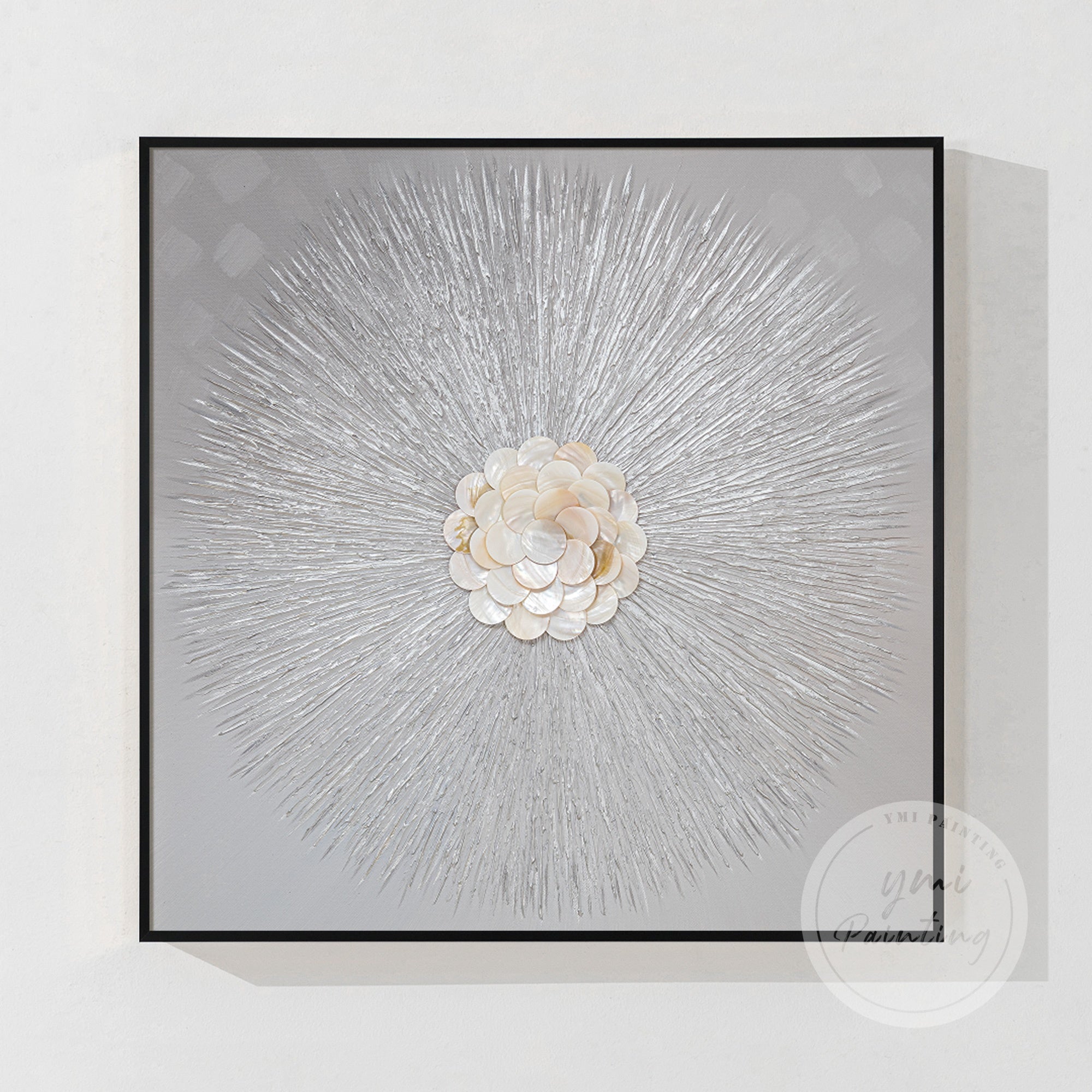 Original 3D textured artwork with a modern minimalist design featuring gold Capiz shells, perfect for those who appreciate subtle luxury.