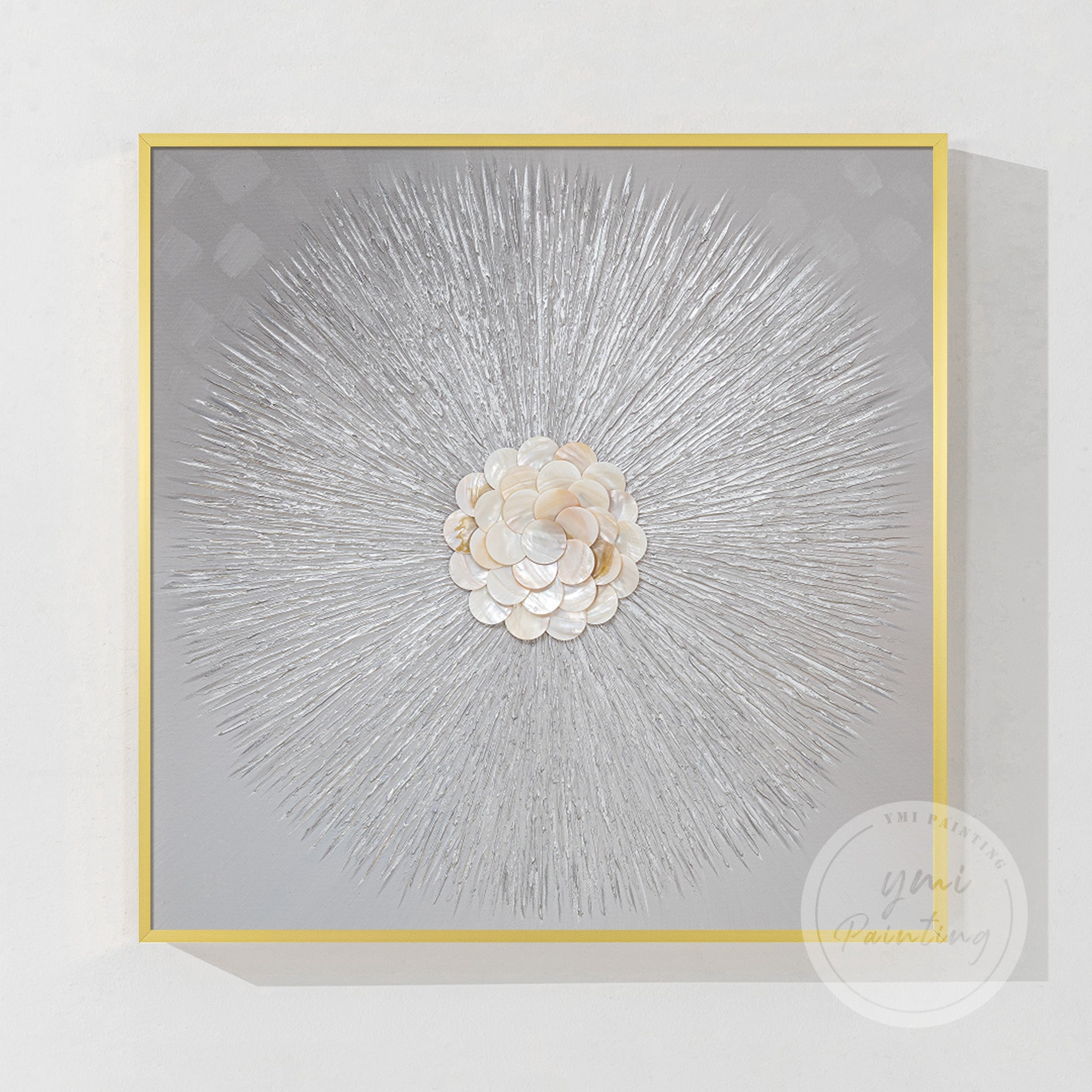 Modern and elegant 3D texture art featuring gold Capiz shells, bringing luxury and balance to your space with its minimalist charm.