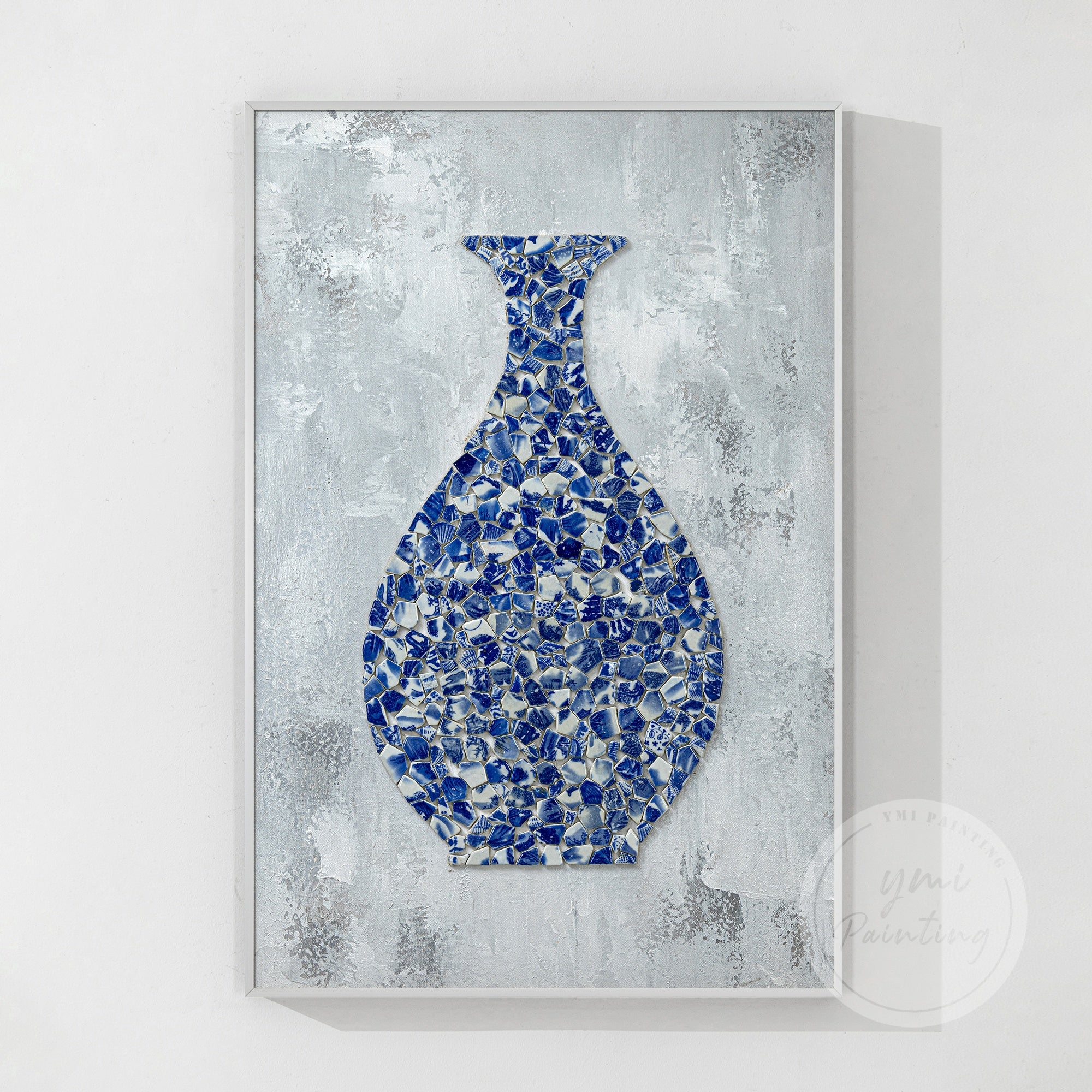 Original Handcrafted Porcelain Shards Wall Art with vintage frame, ideal for adding character to any interior space.