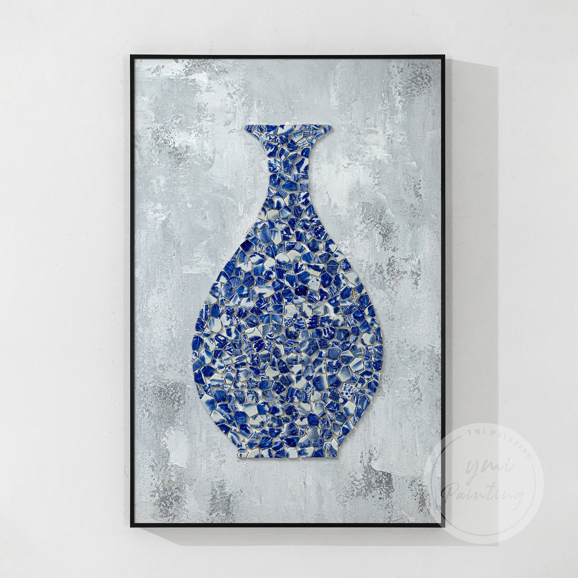 Framed Blue and White Pottery Wall Decor, blending antique elegance and modern artistry.
