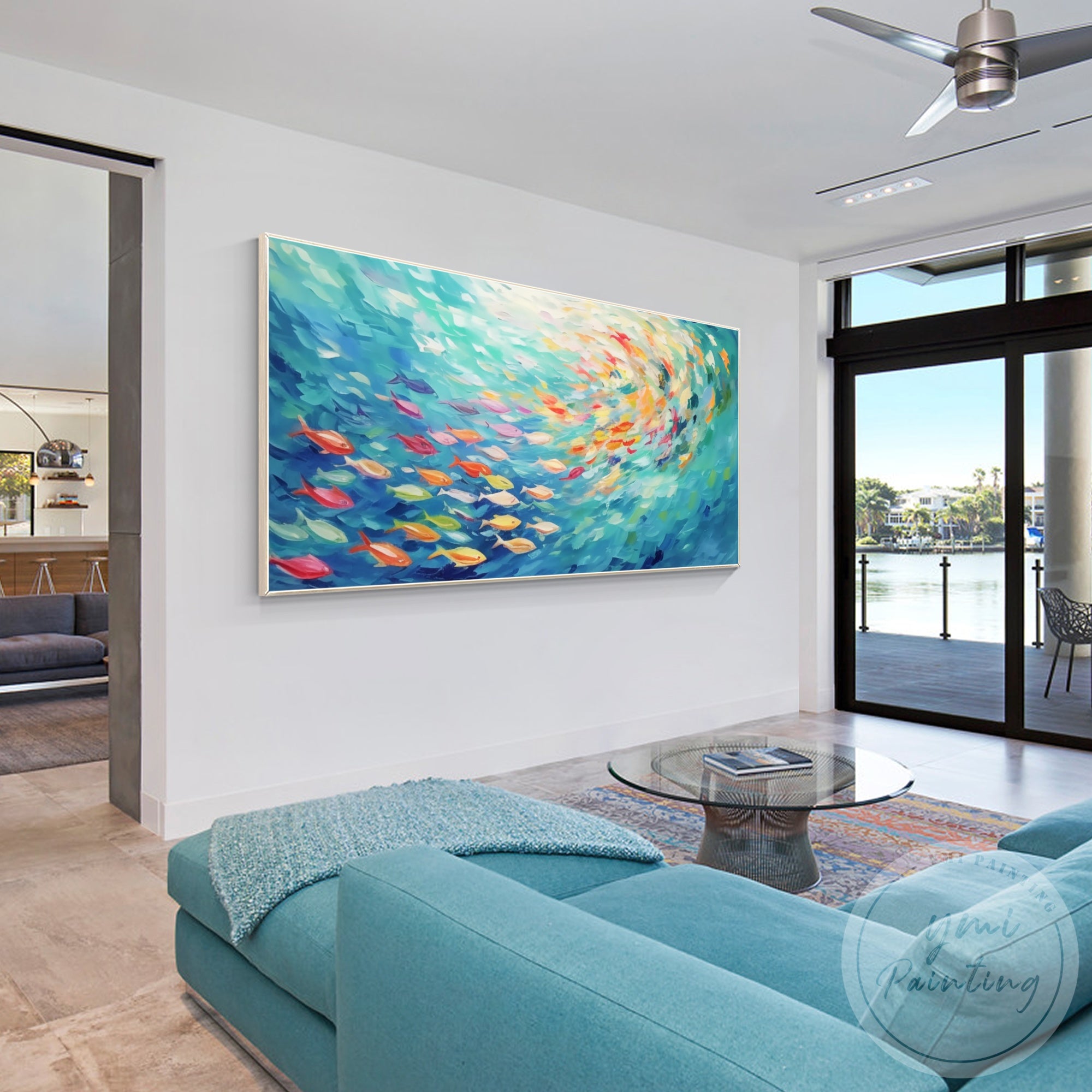 Colorful fish canvas painting for modern living room decor