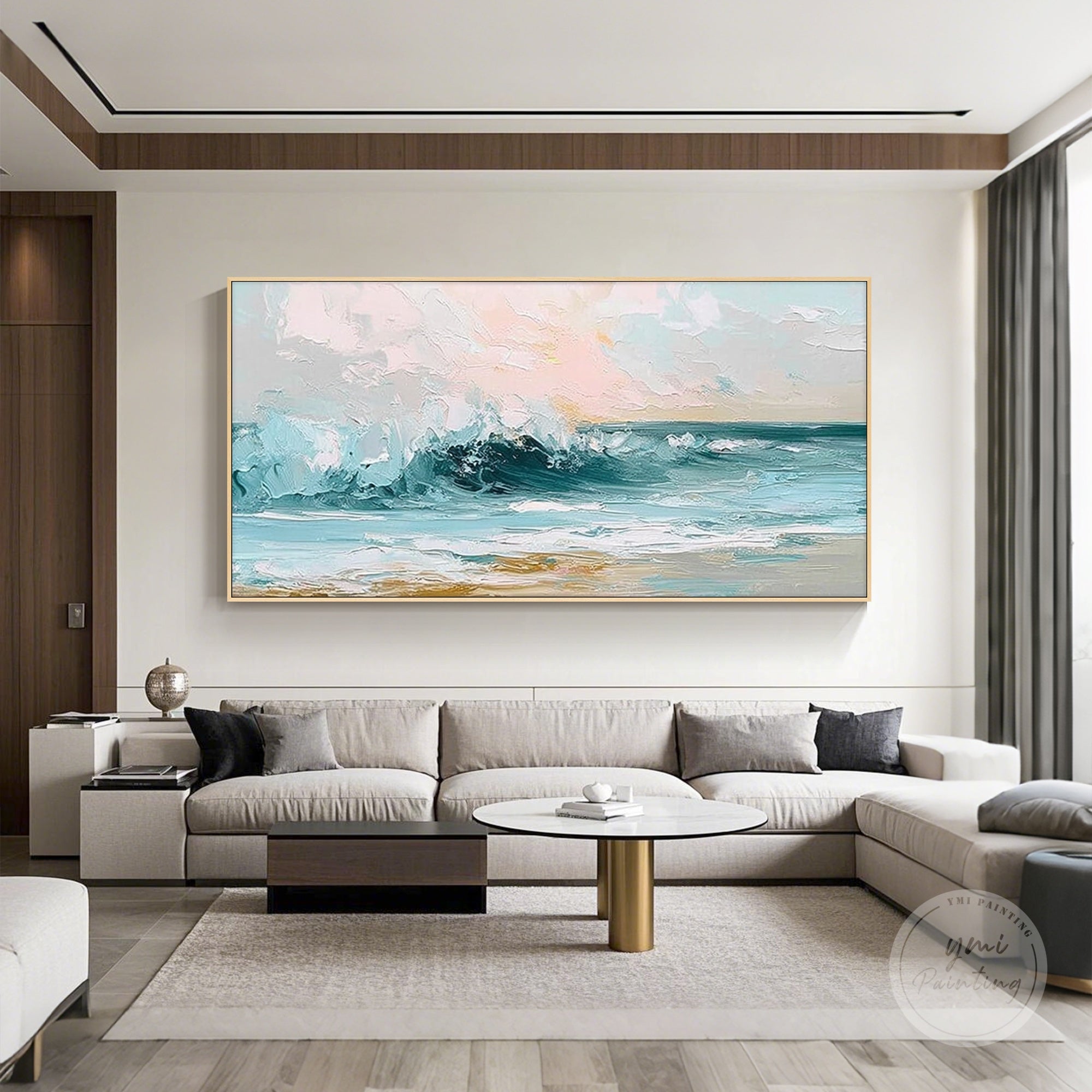 Dramatic ocean scene with bold blue waves and textured ocean surface.