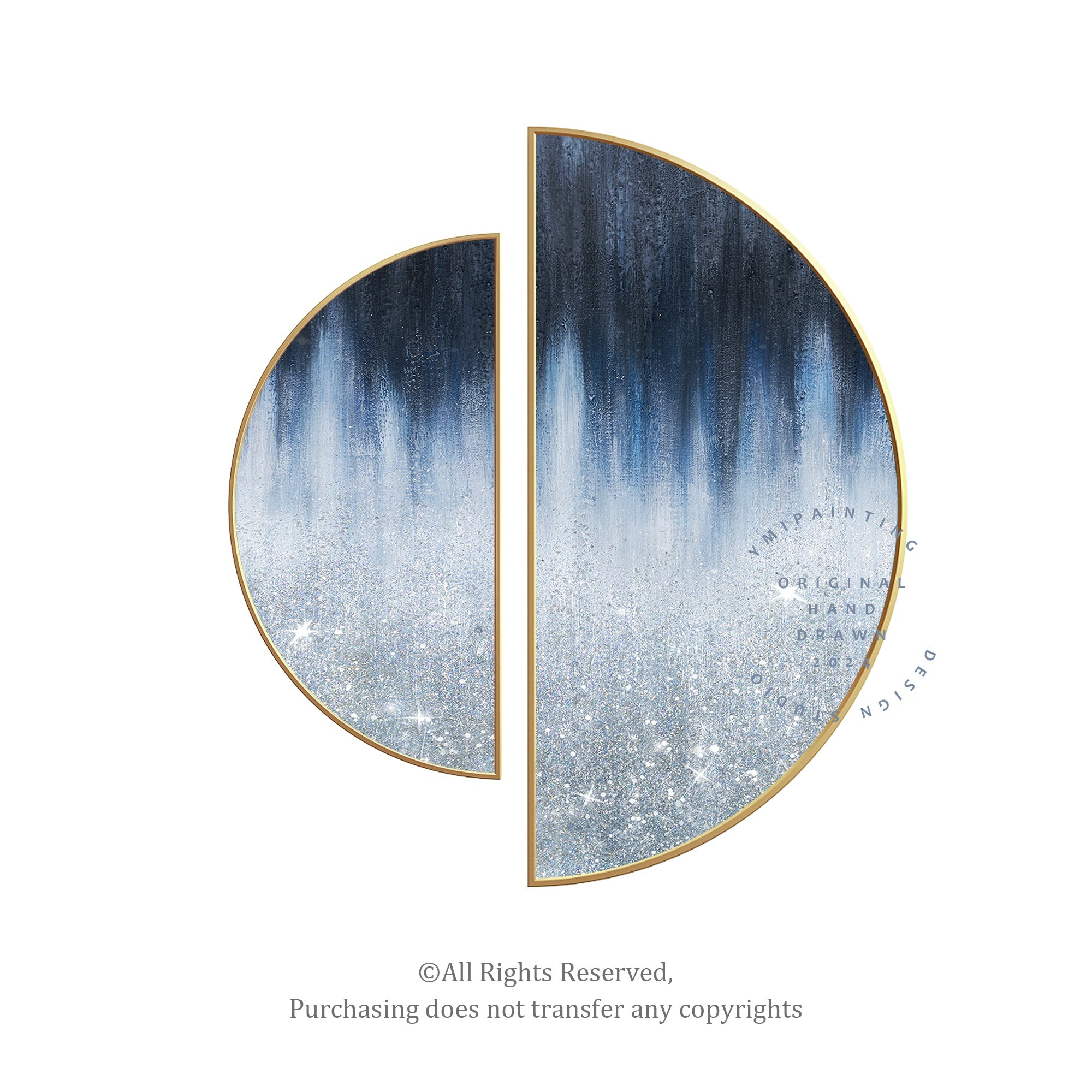 Eye-catching wall art featuring glitter, glass, and a bold semicircle form.