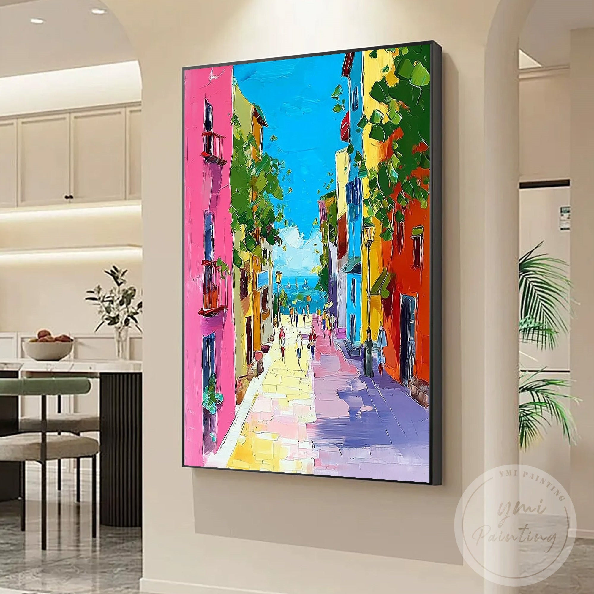 Modern palette knife oil painting Italy cityscape wall decor