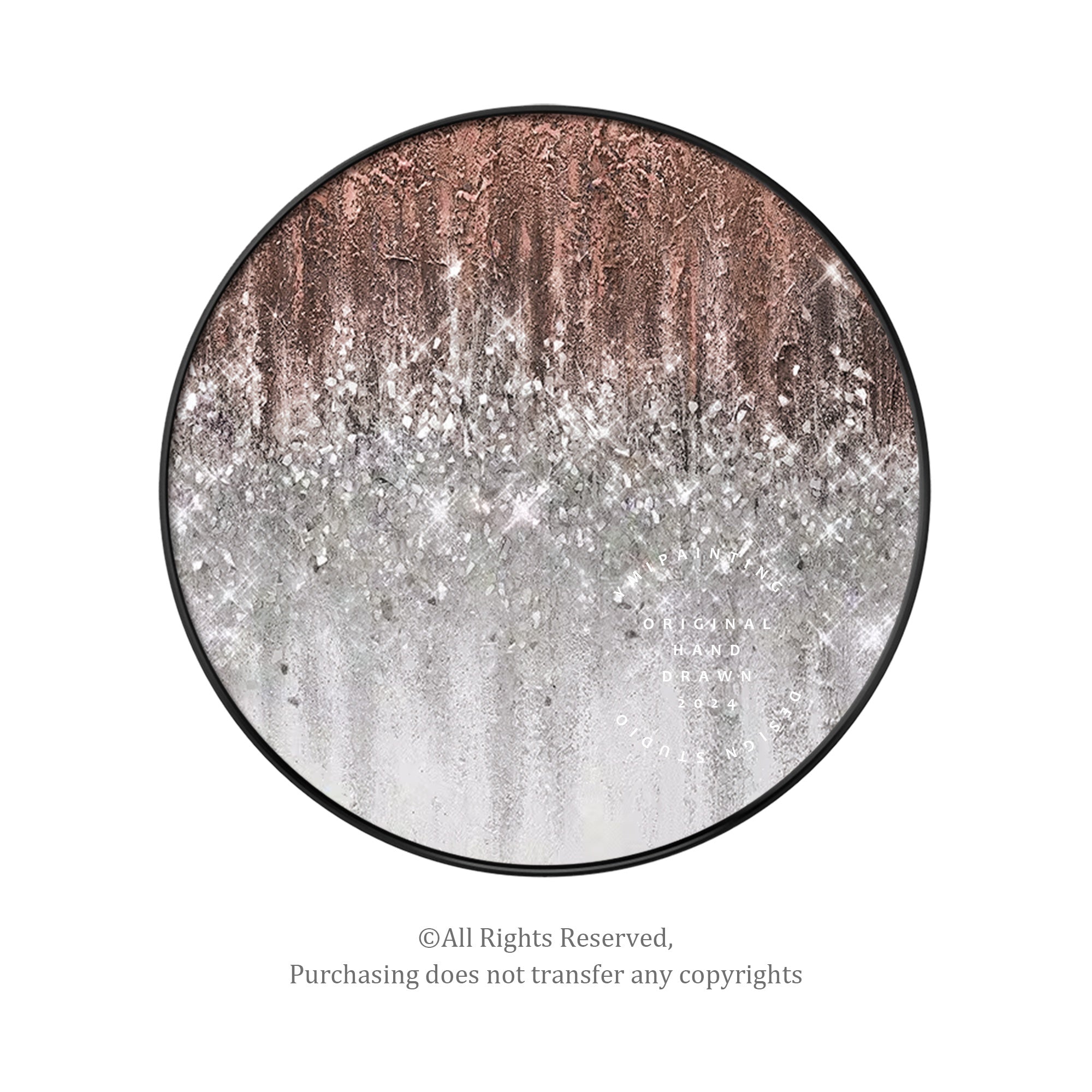 Textured silver glitter wall decor with warm terracotta base, perfect for adding warmth and sparkle.