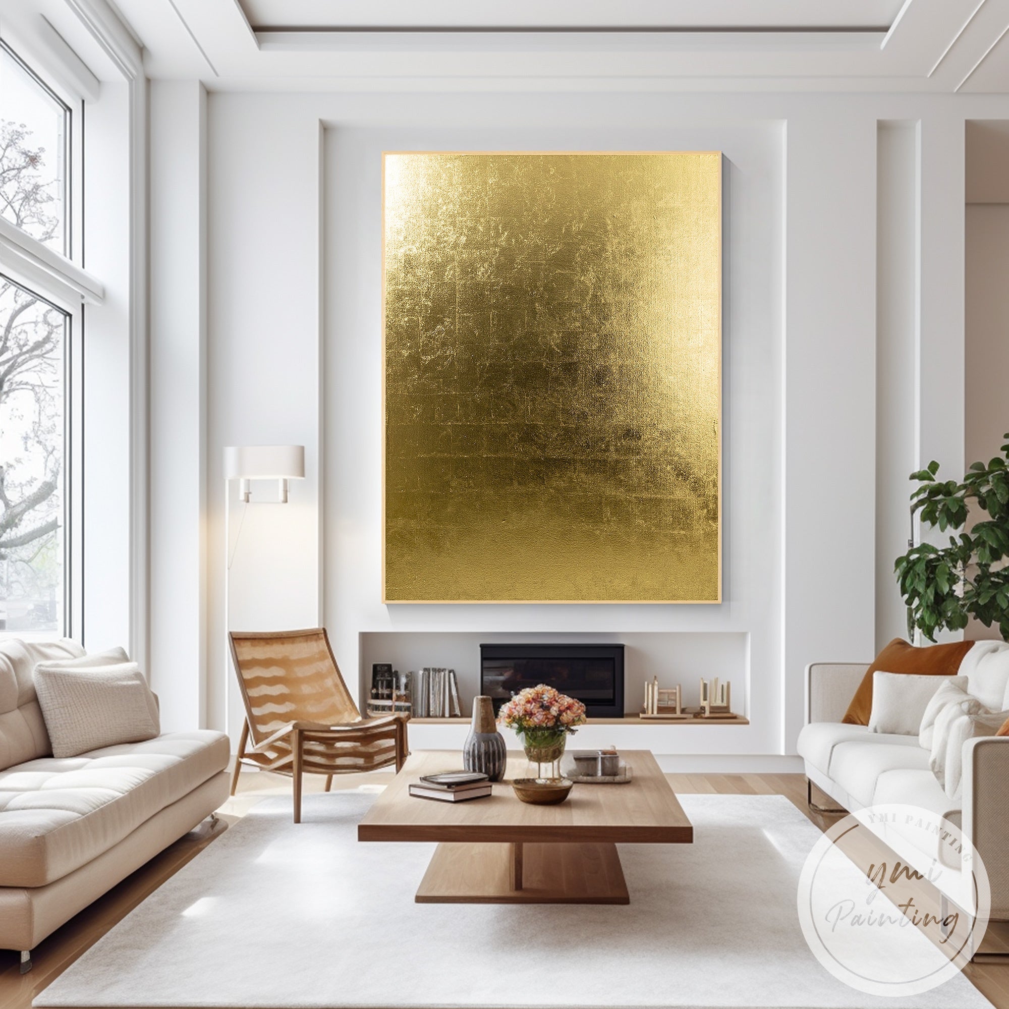 Elegant minimalist gold wall art framed modern canvas painting