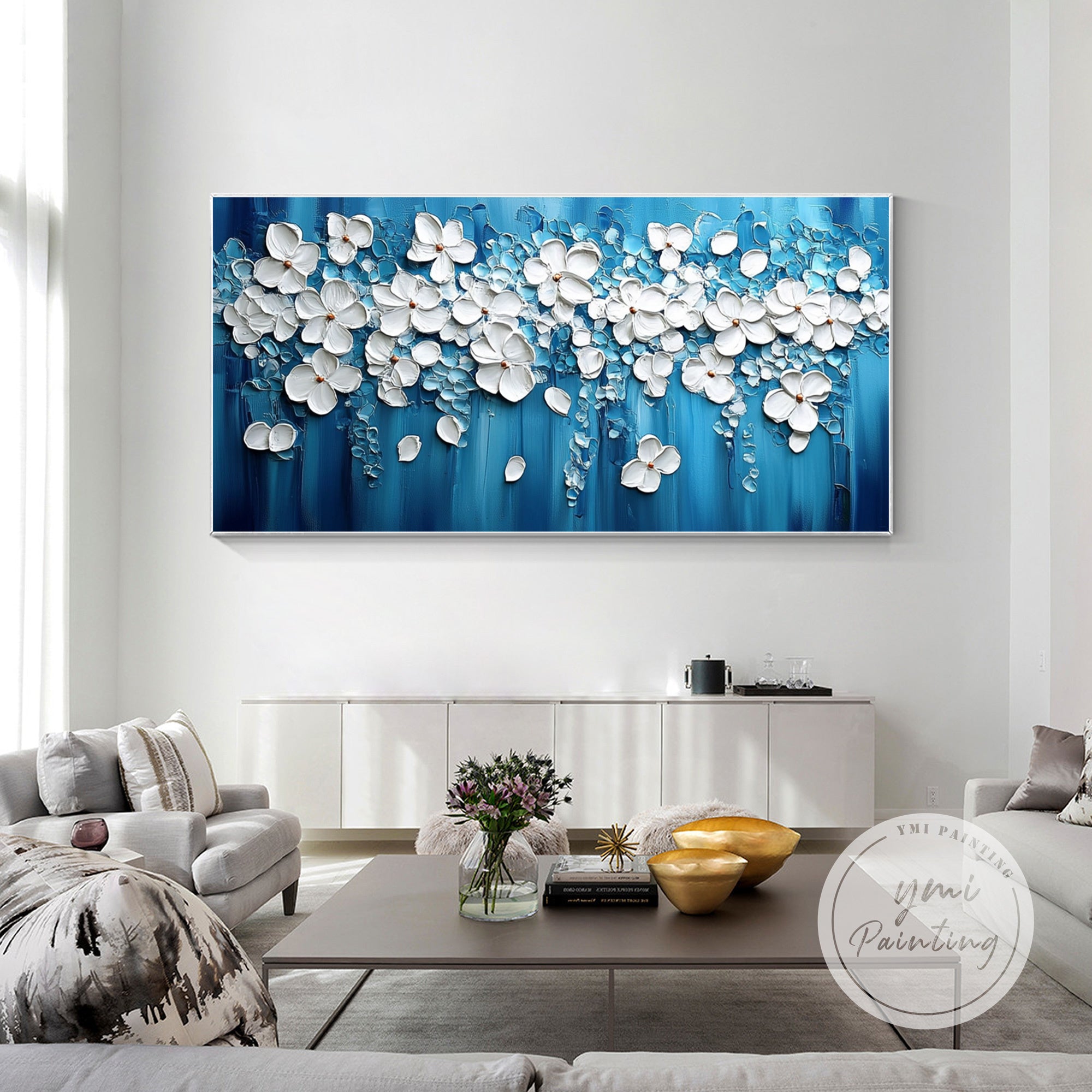 Pintura floral 3D con textura gruesa de espátula