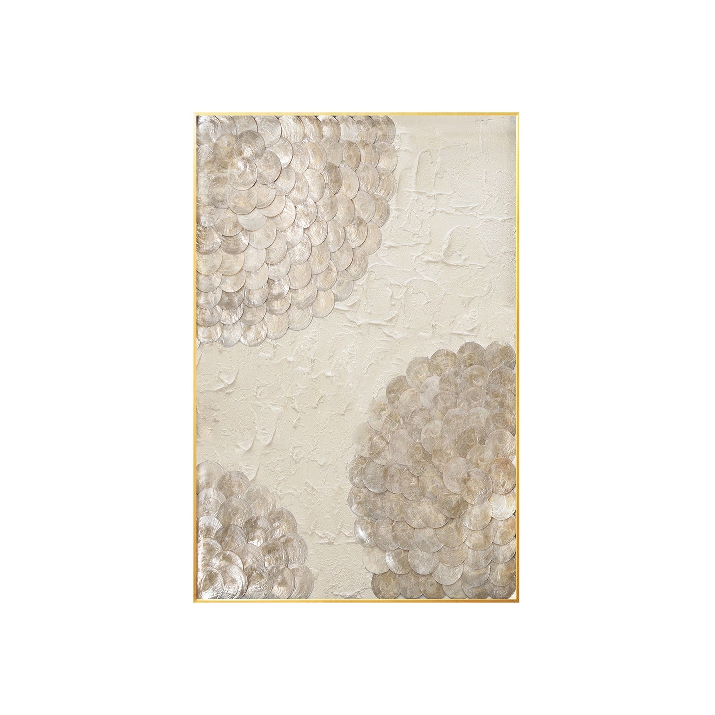 Modern coastal 3D Capiz shell artwork in creamy beige, perfect for upscale interiors.