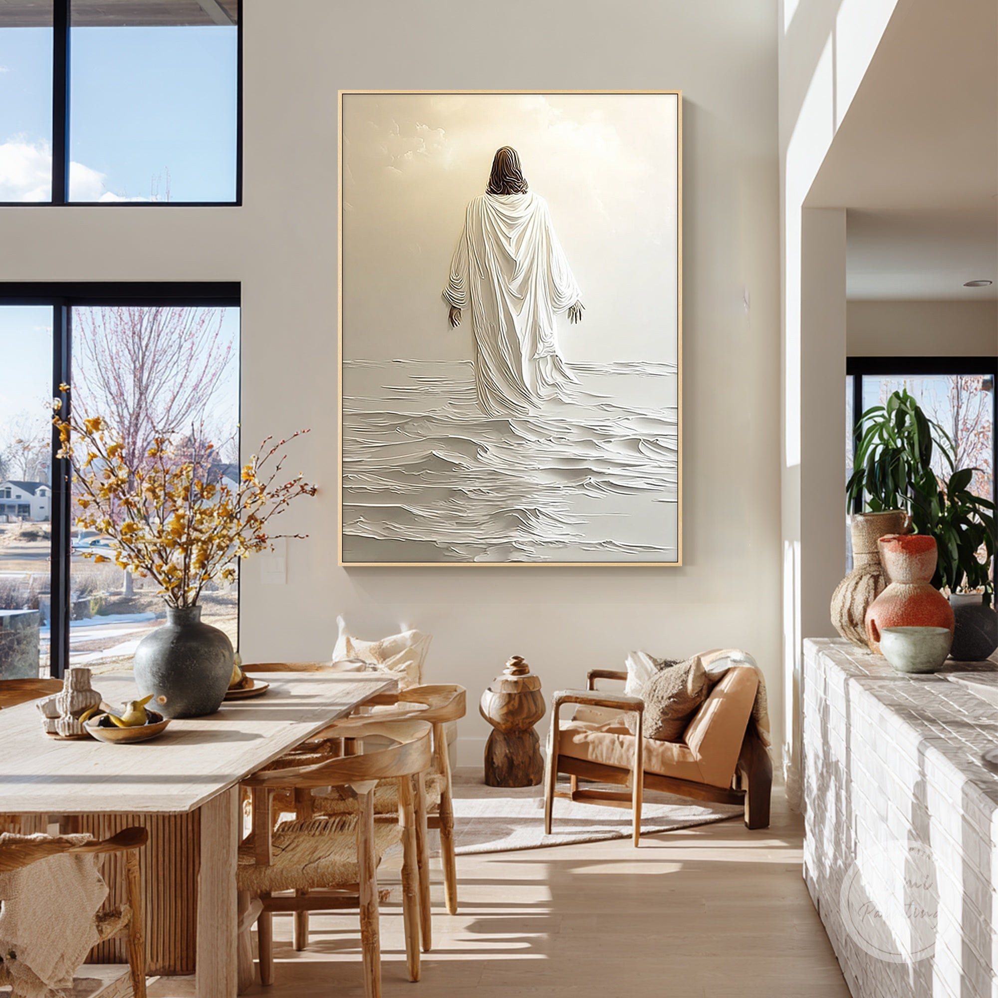 Minimalist religious wall art of Jesus, dining area decoration