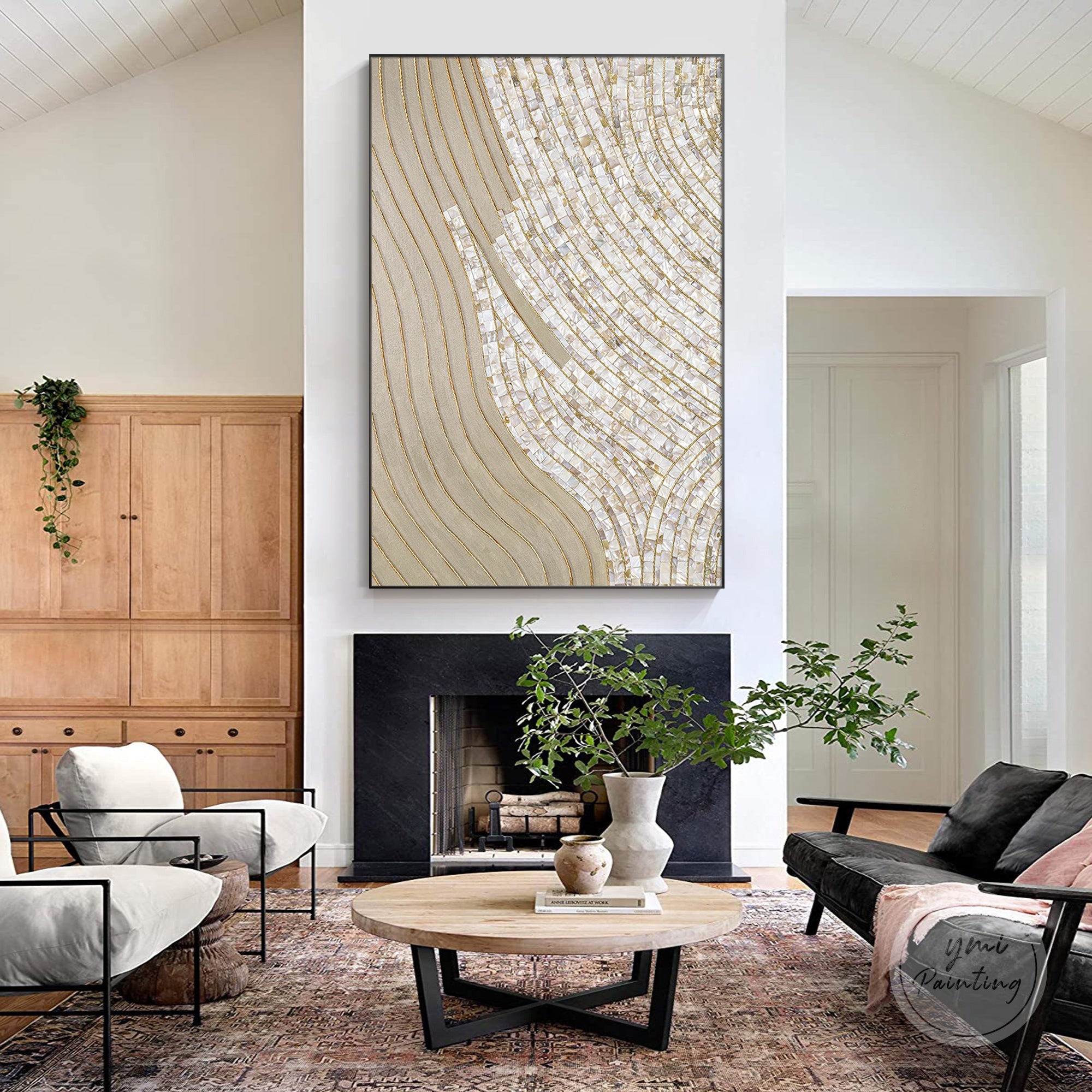 Handcrafted pearl mosaic painting, ideal housewarming or anniversary gift.