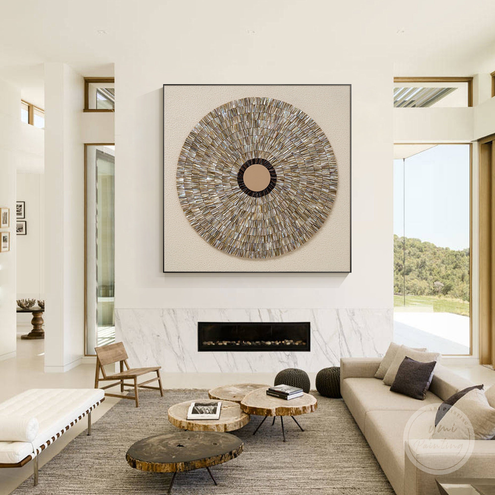 Coastal 3D oyster shell painting, perfect for beach houses or vacation homes.