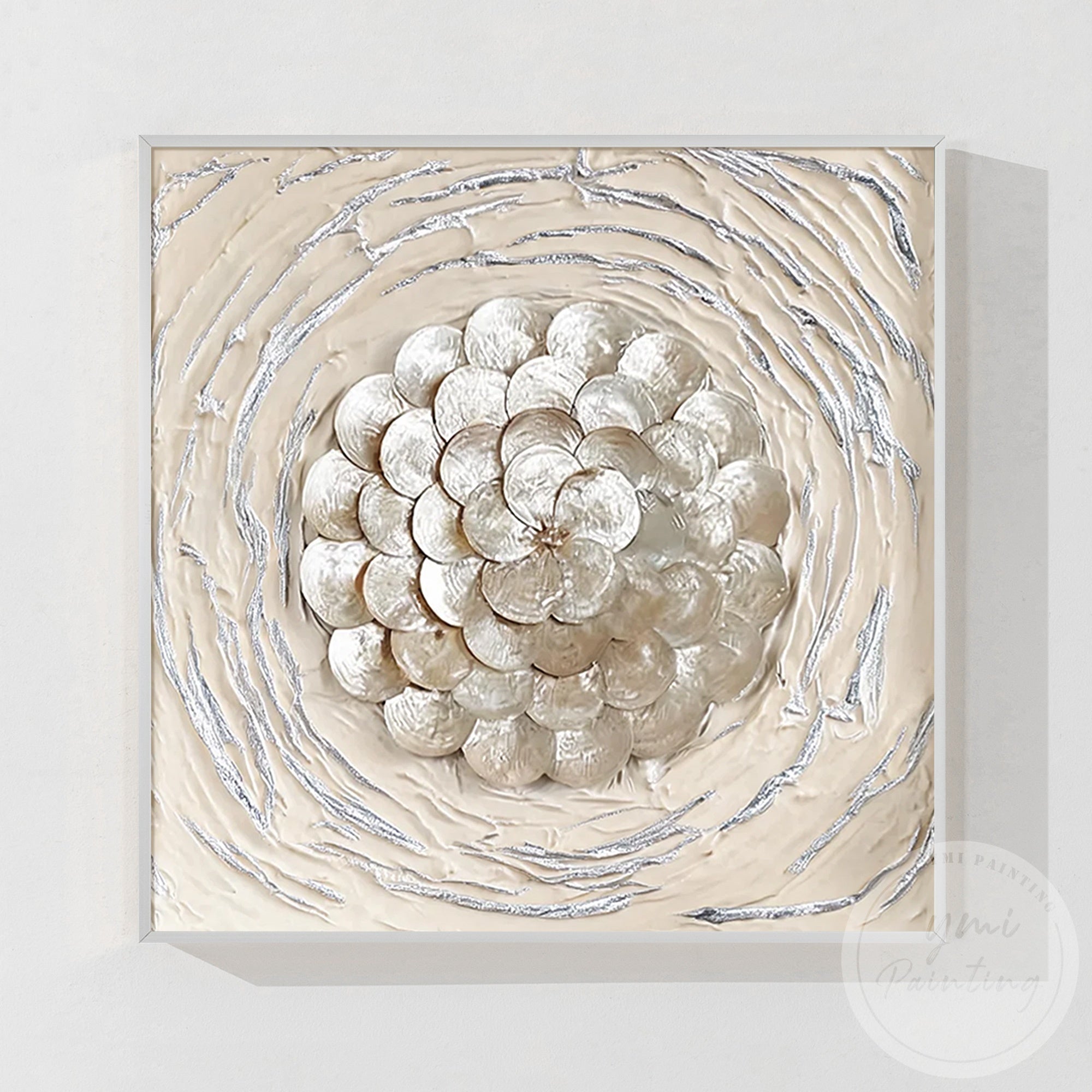 Luxury coastal wall art made from natural shells in elegant floral arrangement