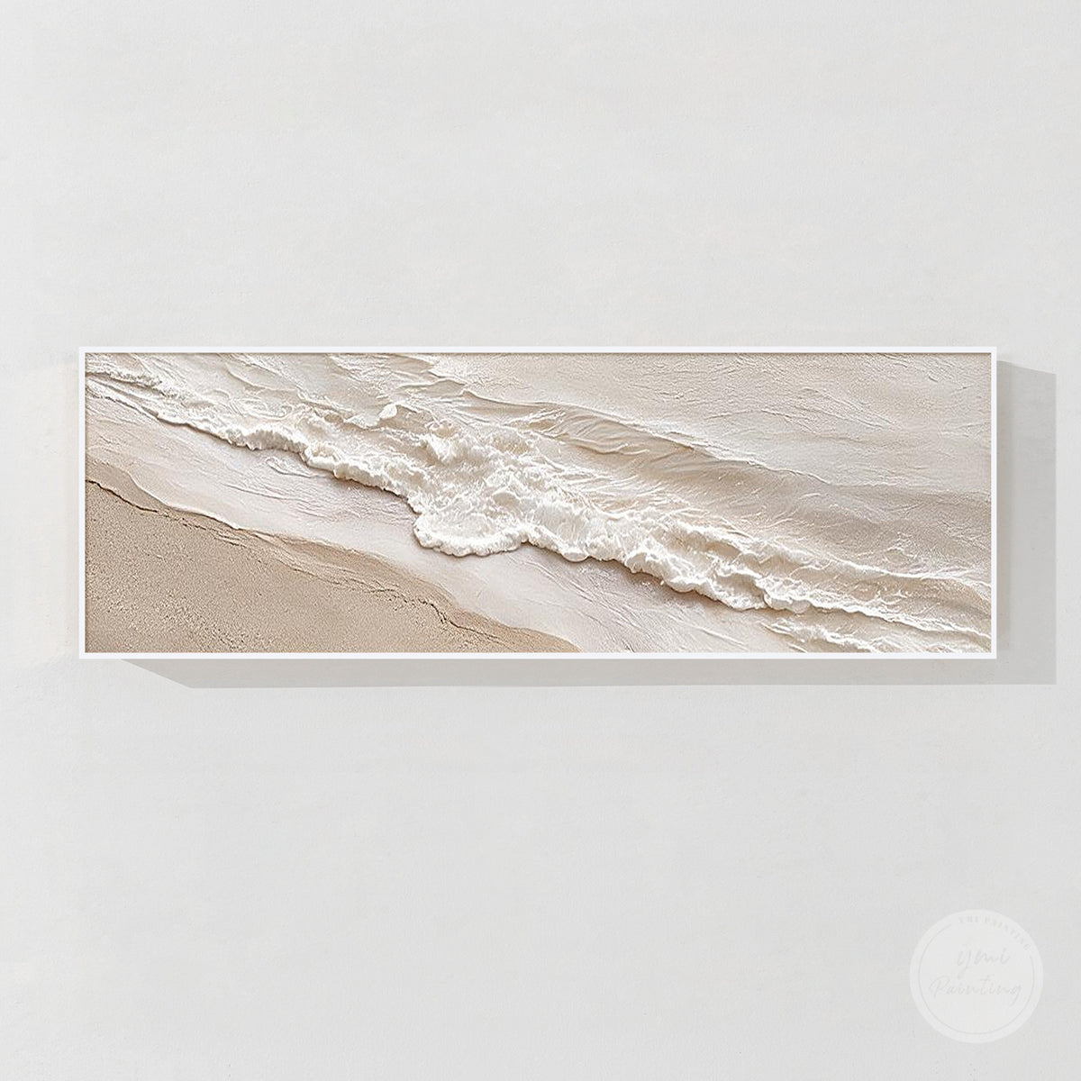 Contemporary neutral ocean artwork with textured shoreline details