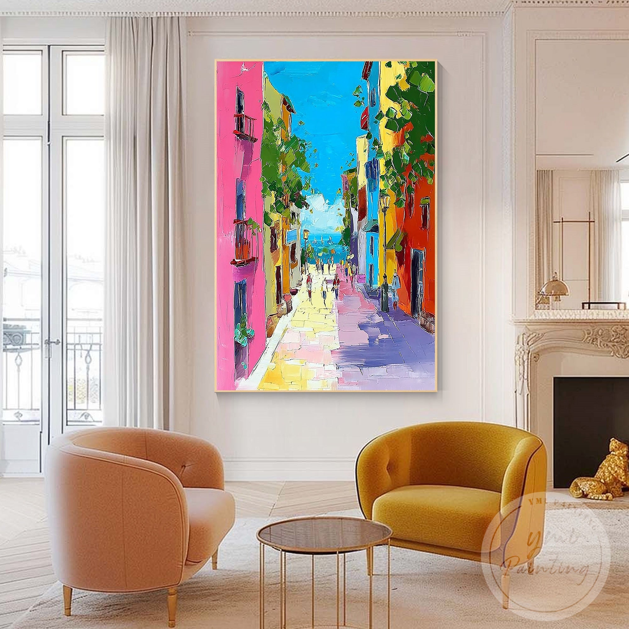 Colorful Burano canal houses painting contemporary canvas art