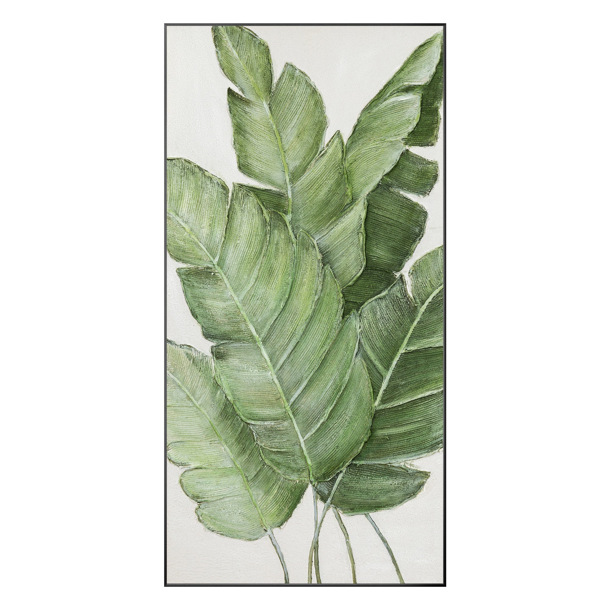 3D botanical leaf painting with rich texture and earthy green color palette.