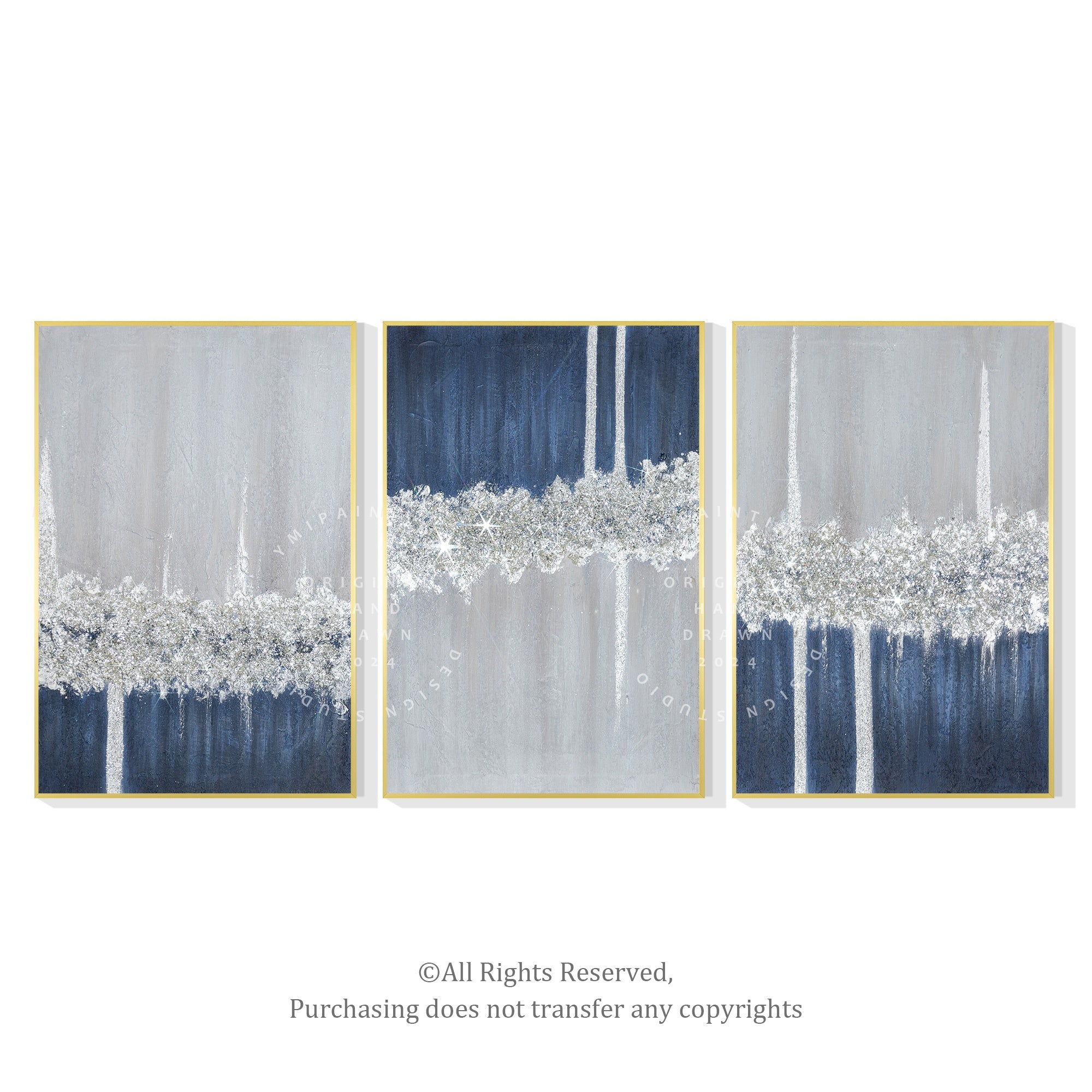 Minimalist navy blue glitter canvas set, perfect for creating a chic and glam statement wall.