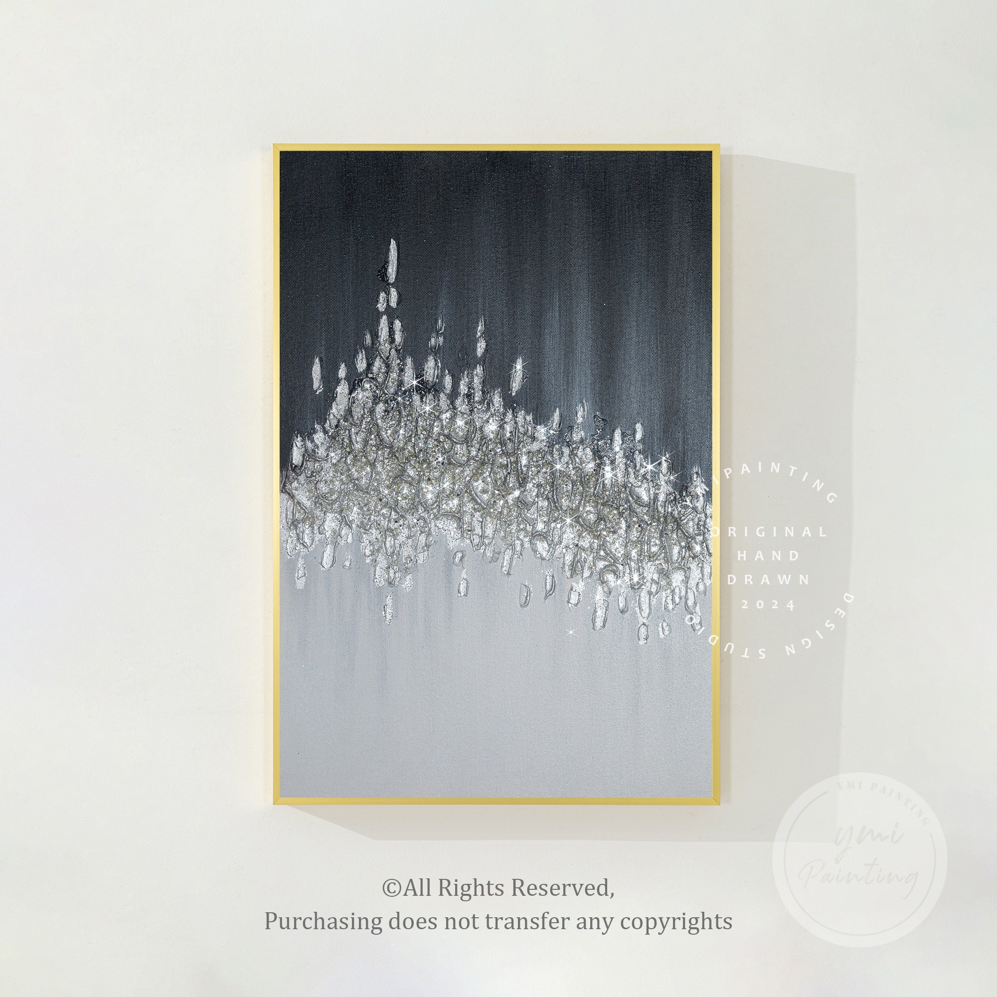 Contemporary large glitter wall art featuring crushed glass and metallic shine.