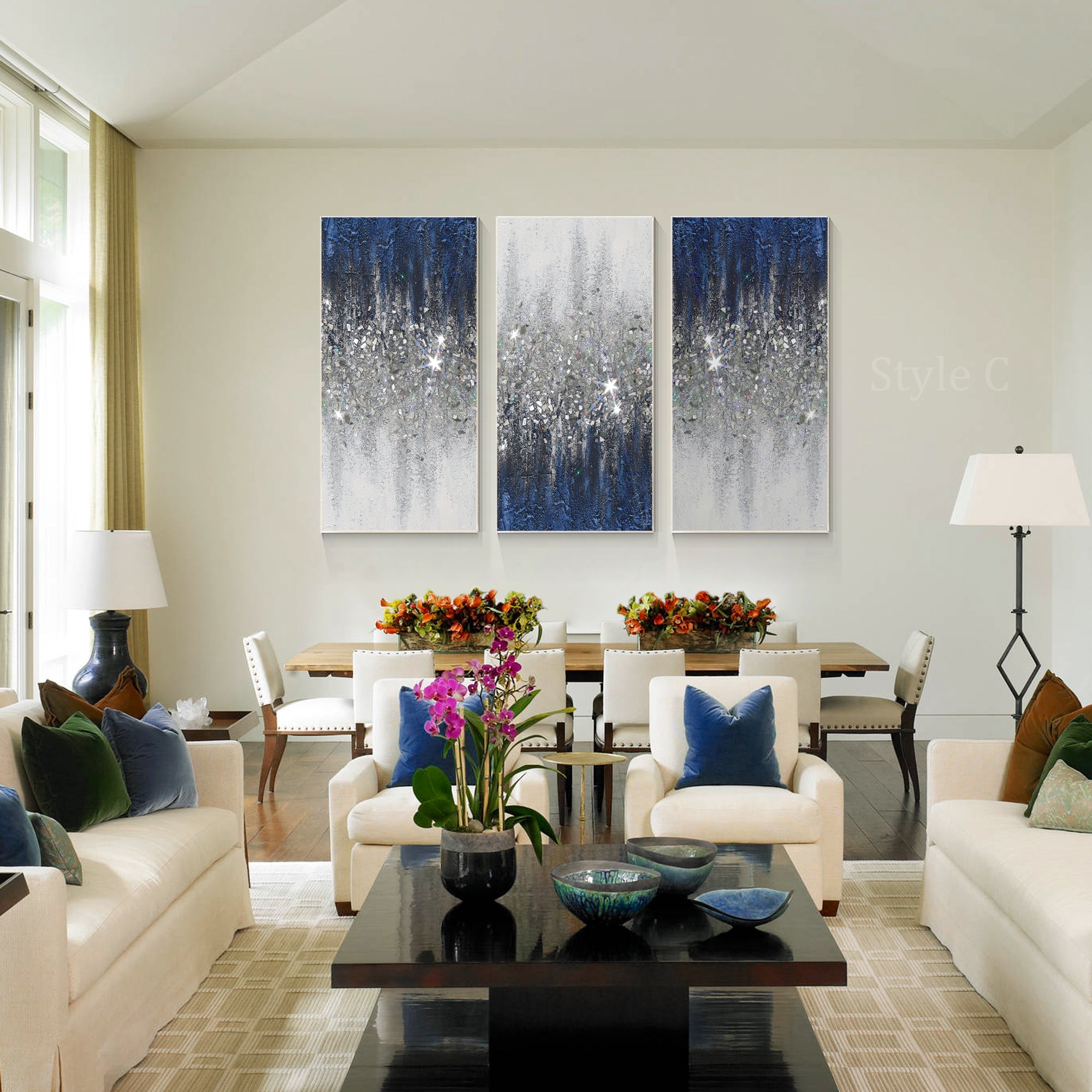 Set of 3 Crushed Glass Art #YMA0302