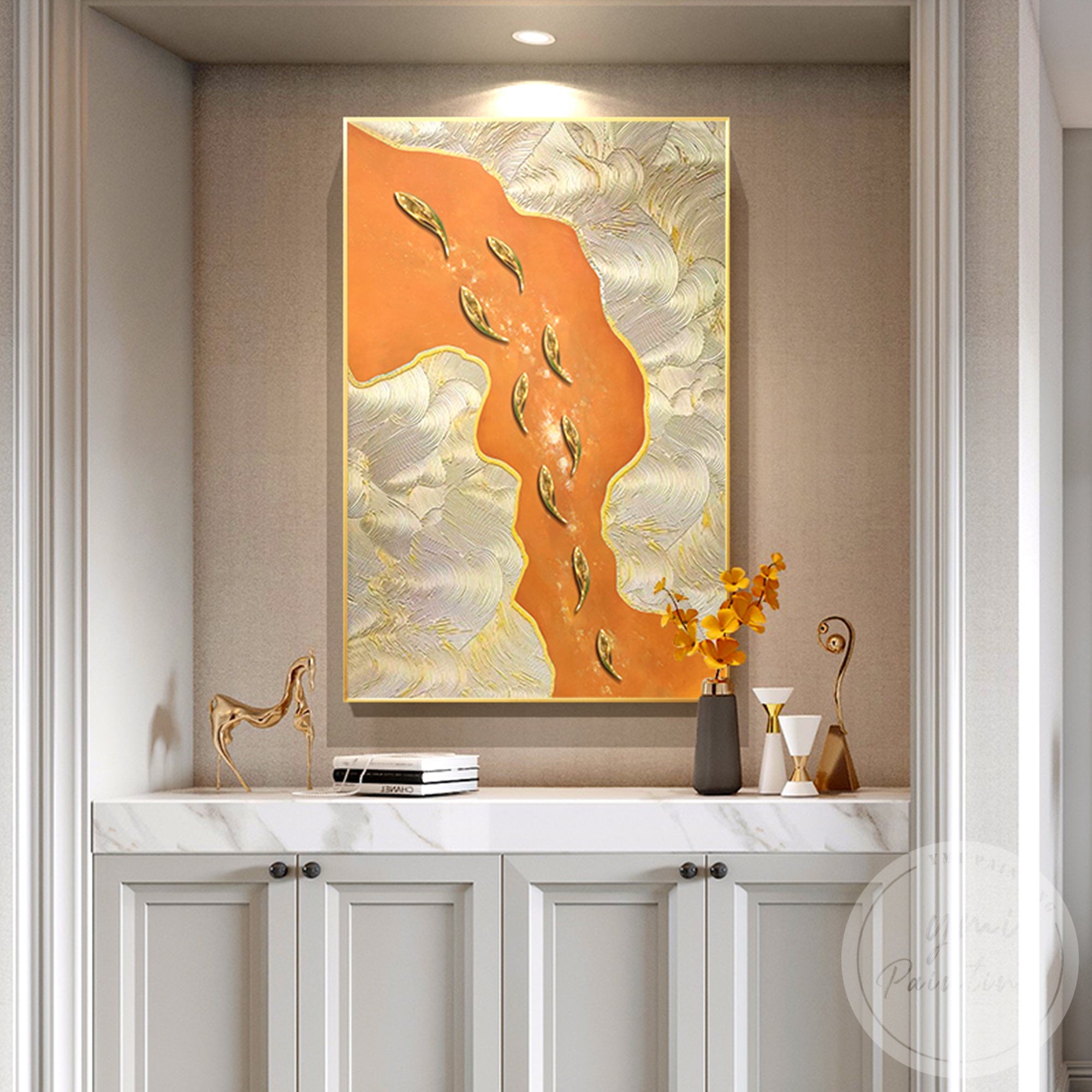 Sculptural gold fish wall art contemporary home decoration