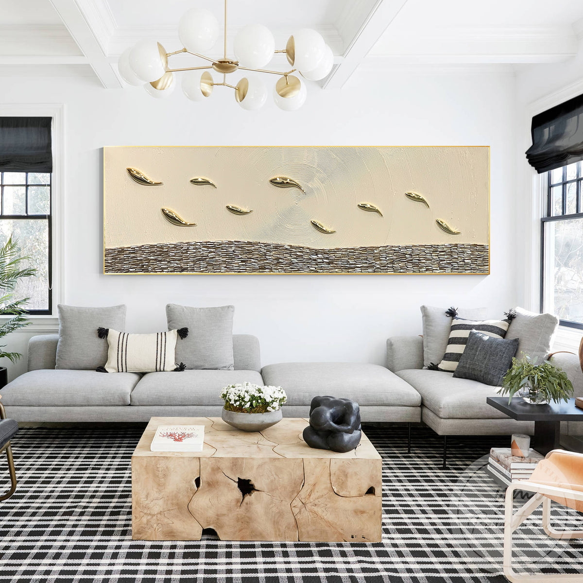 Gold fish ocean inspired wall decor contemporary interior
