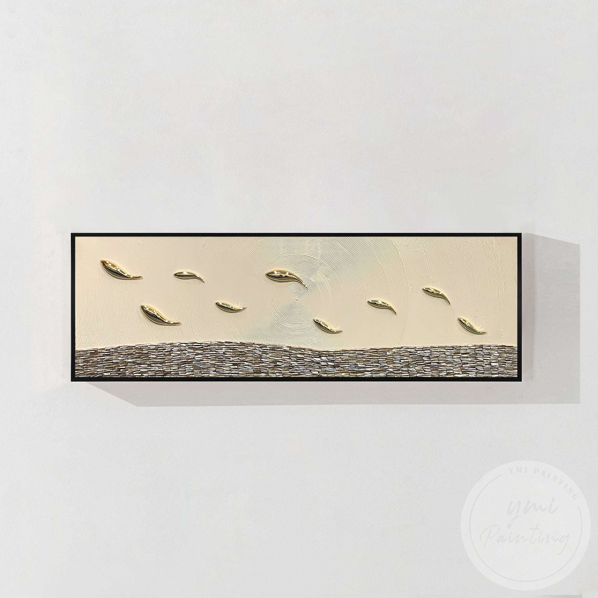 Long horizontal abstract fish canvas with raised texture