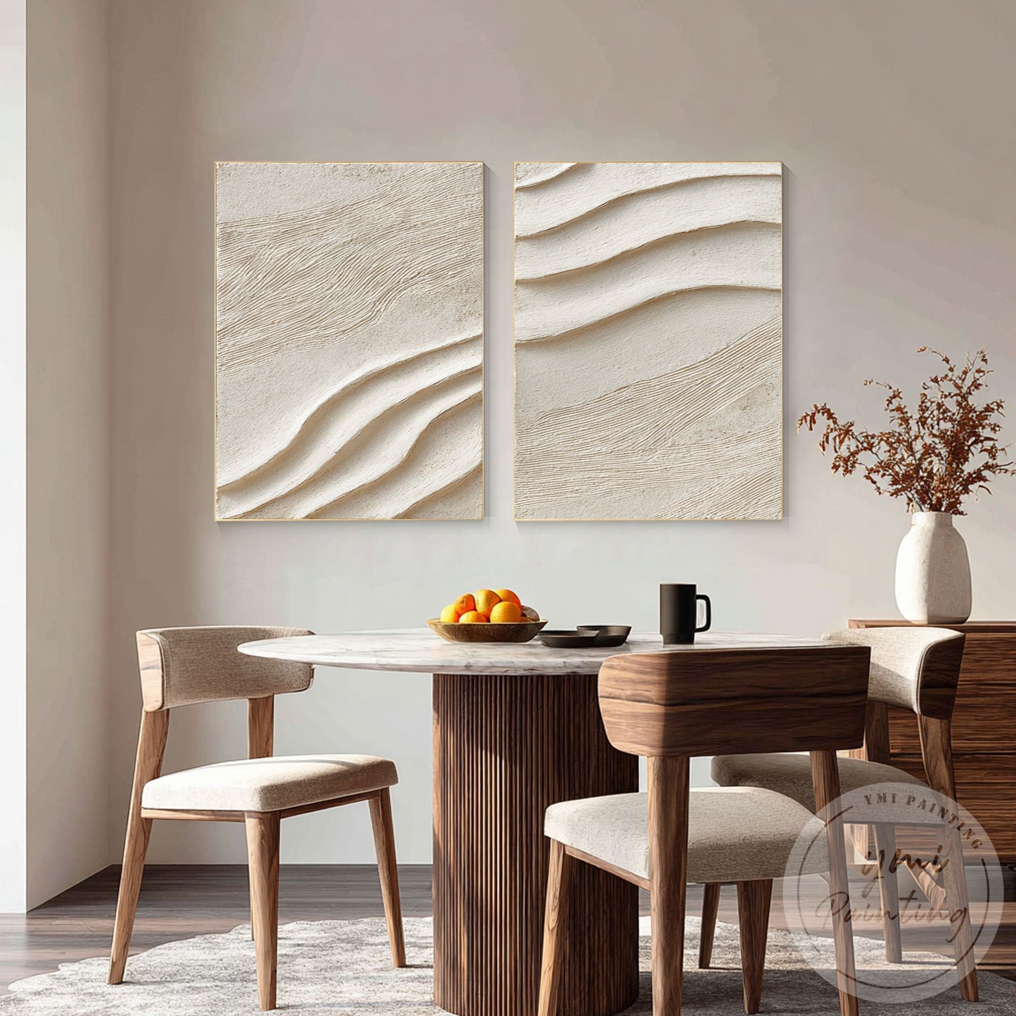 Textured plaster wall art set inspired by sand dunes and waves