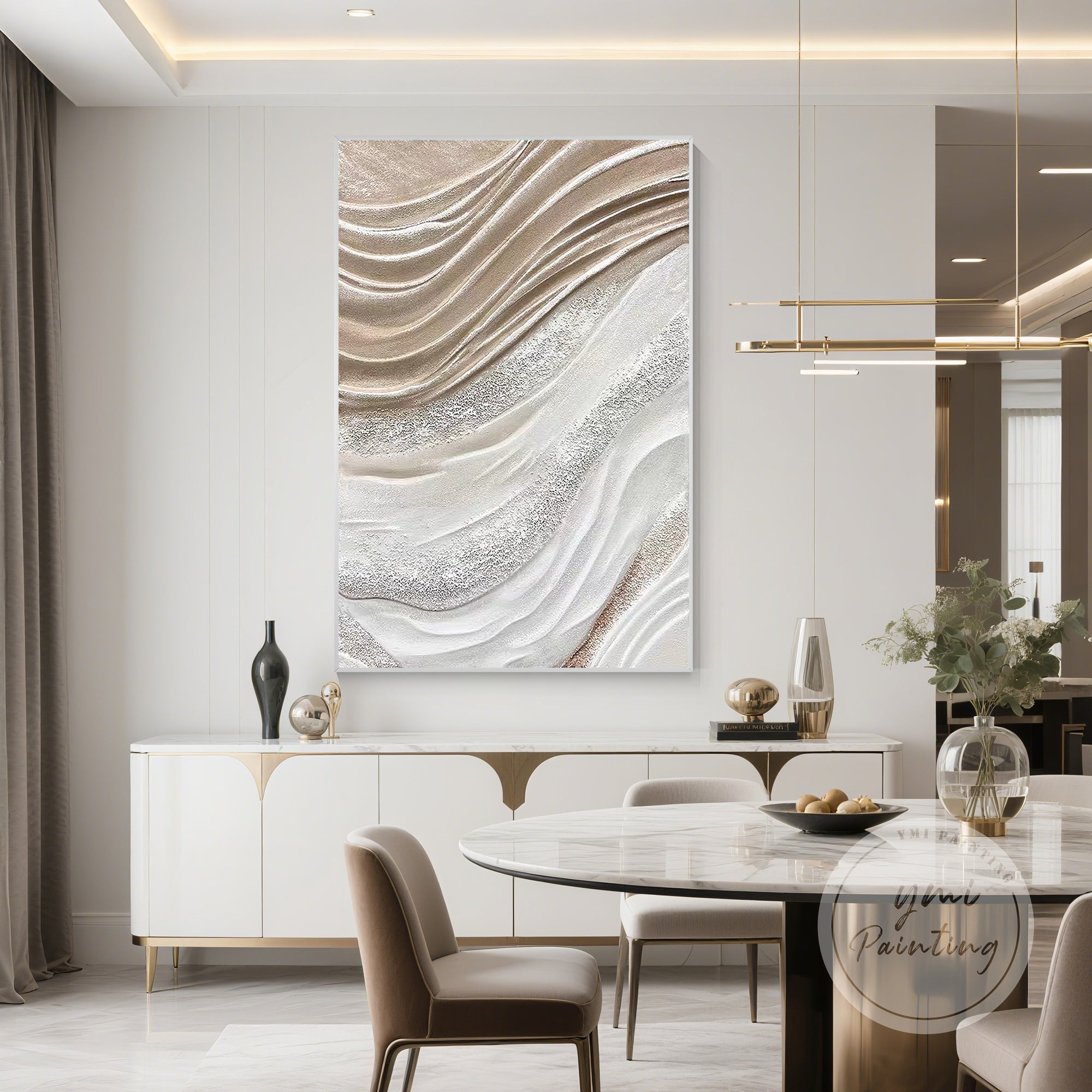 Handmade beige white wall art 3D