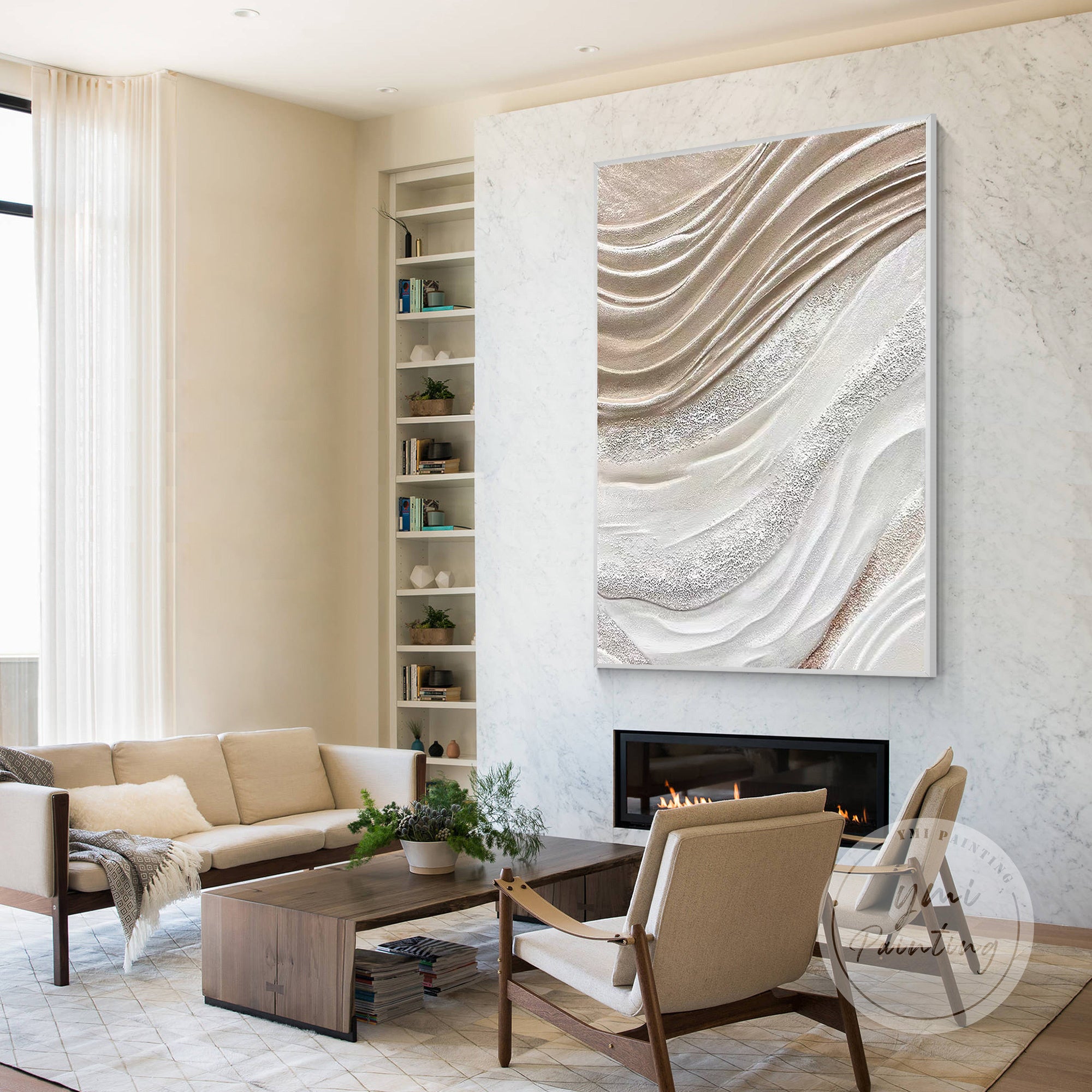 Neutral wave textured wall art