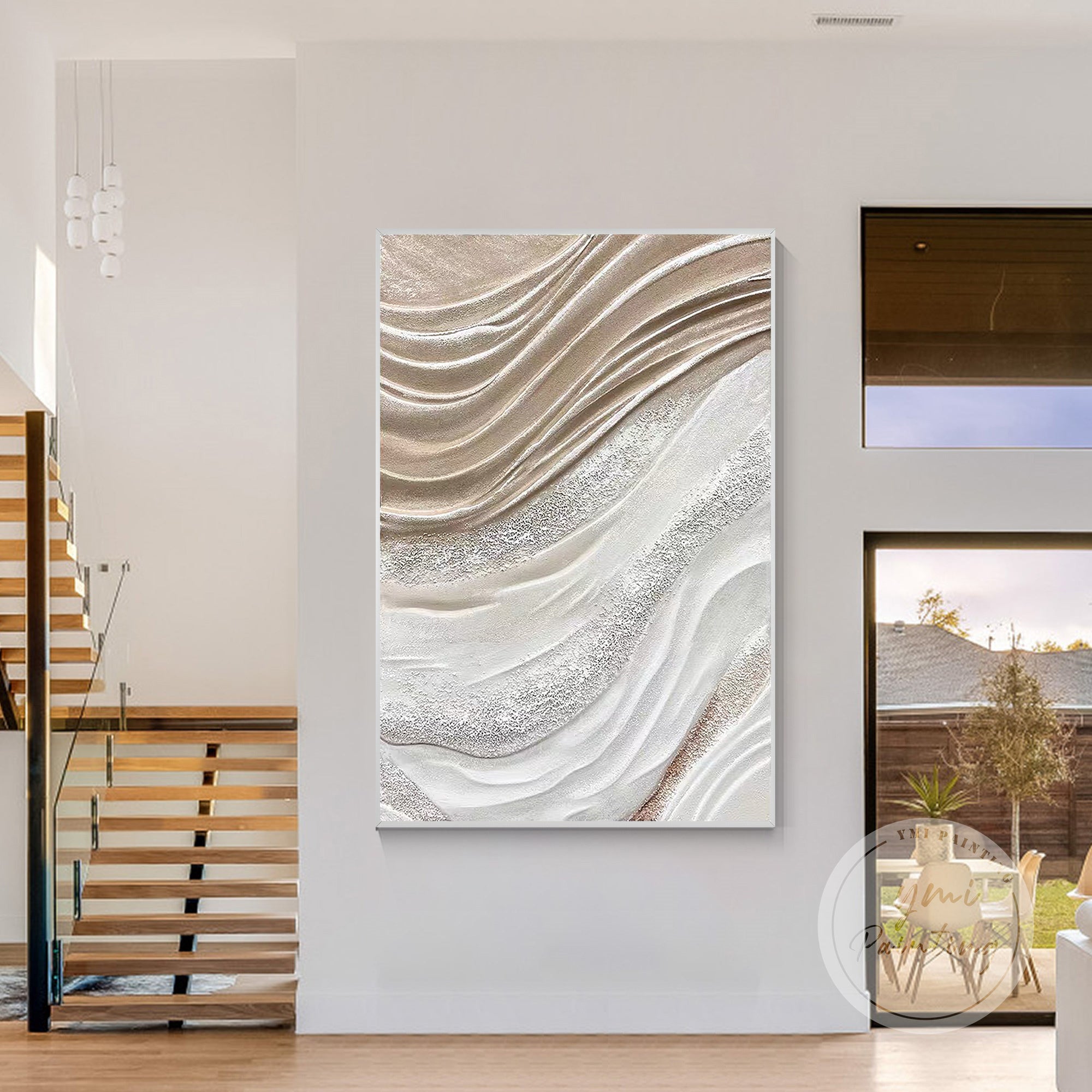 Beige white abstract canvas 3D