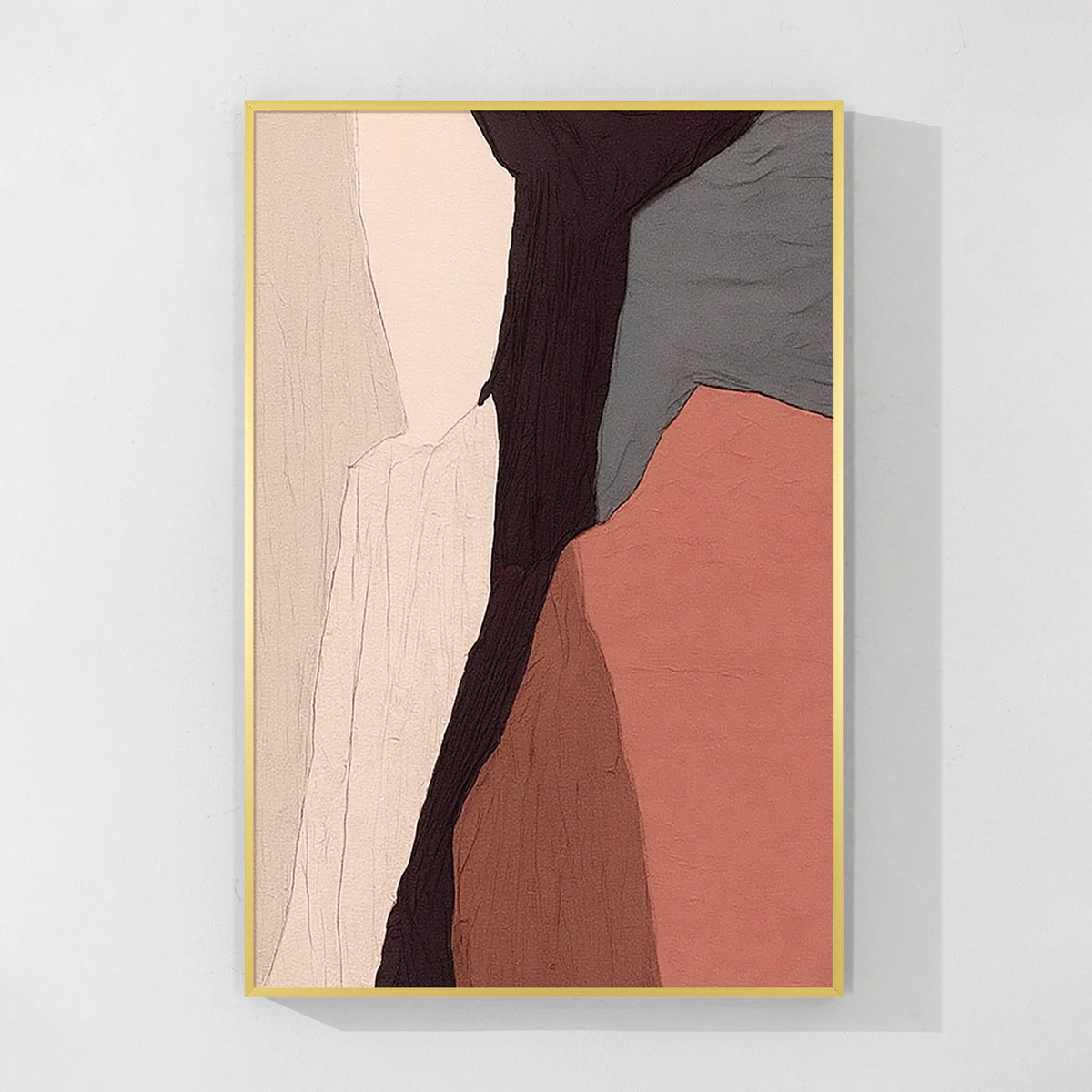 Organic abstract textured painting, irregular shapes in earth tones
