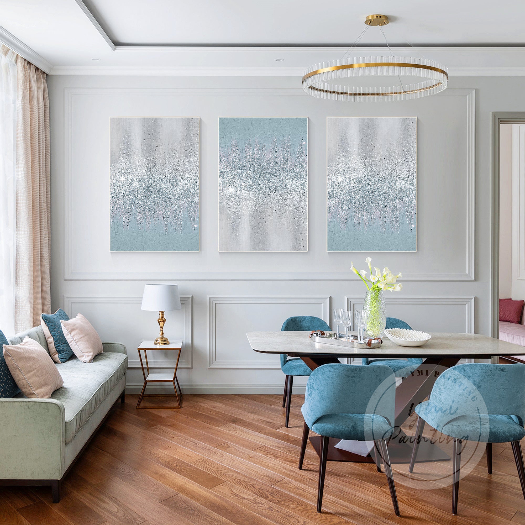 Giltter Light Blue Texured Painting