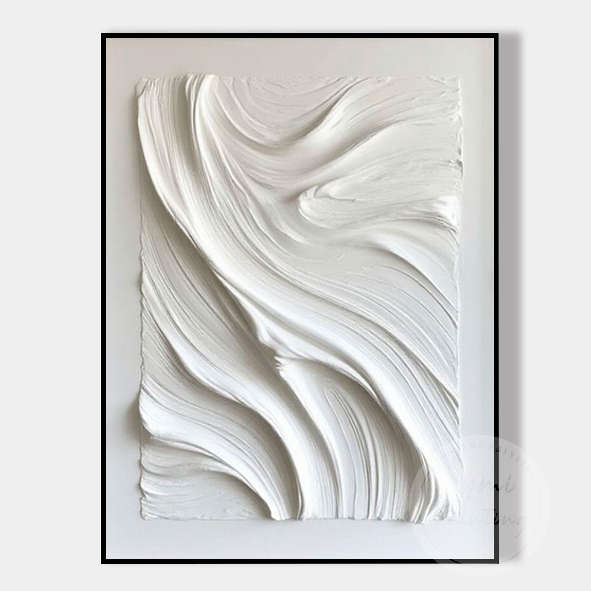 Large white textured wall art with plaster abstract design