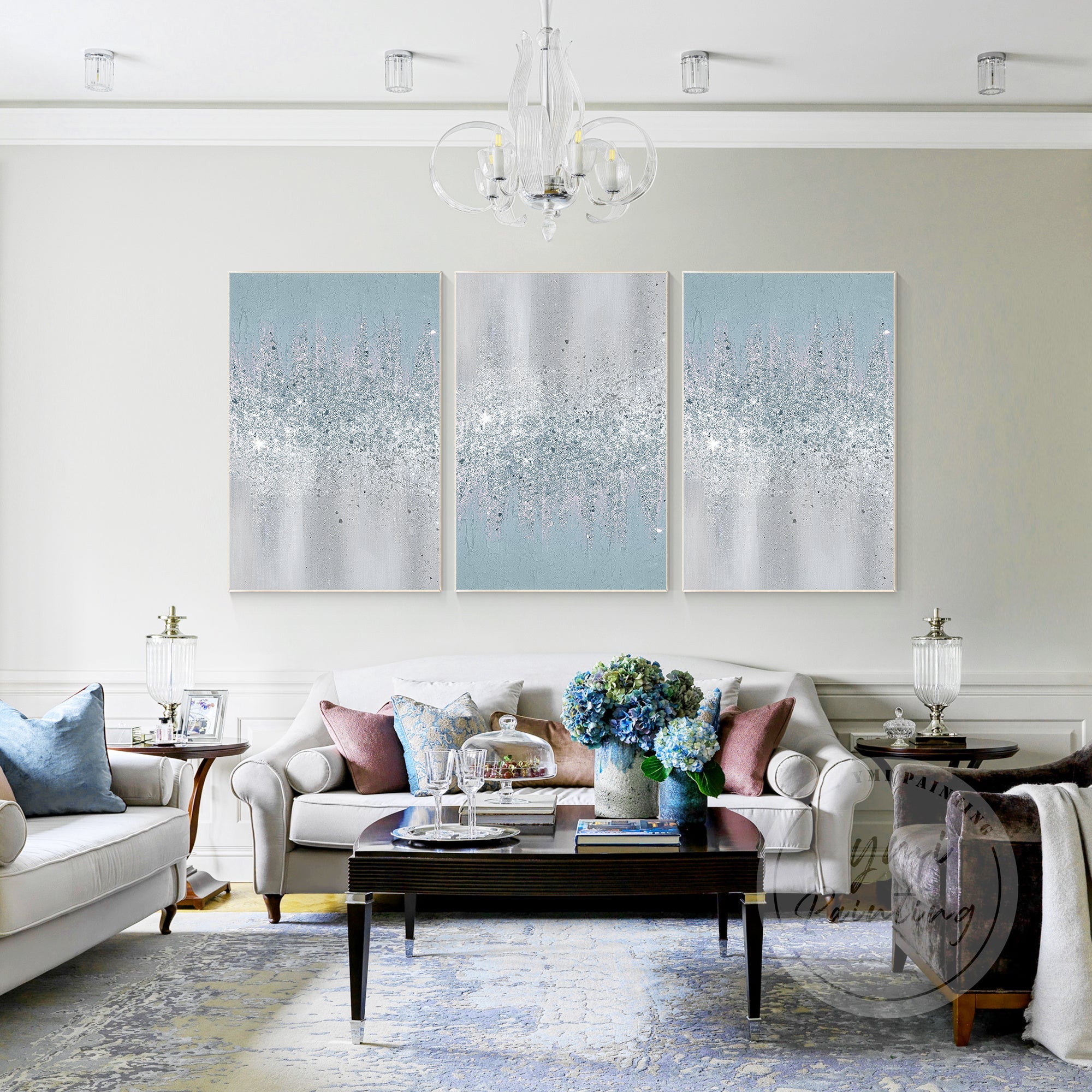 Giltter Light Blue Texured Painting