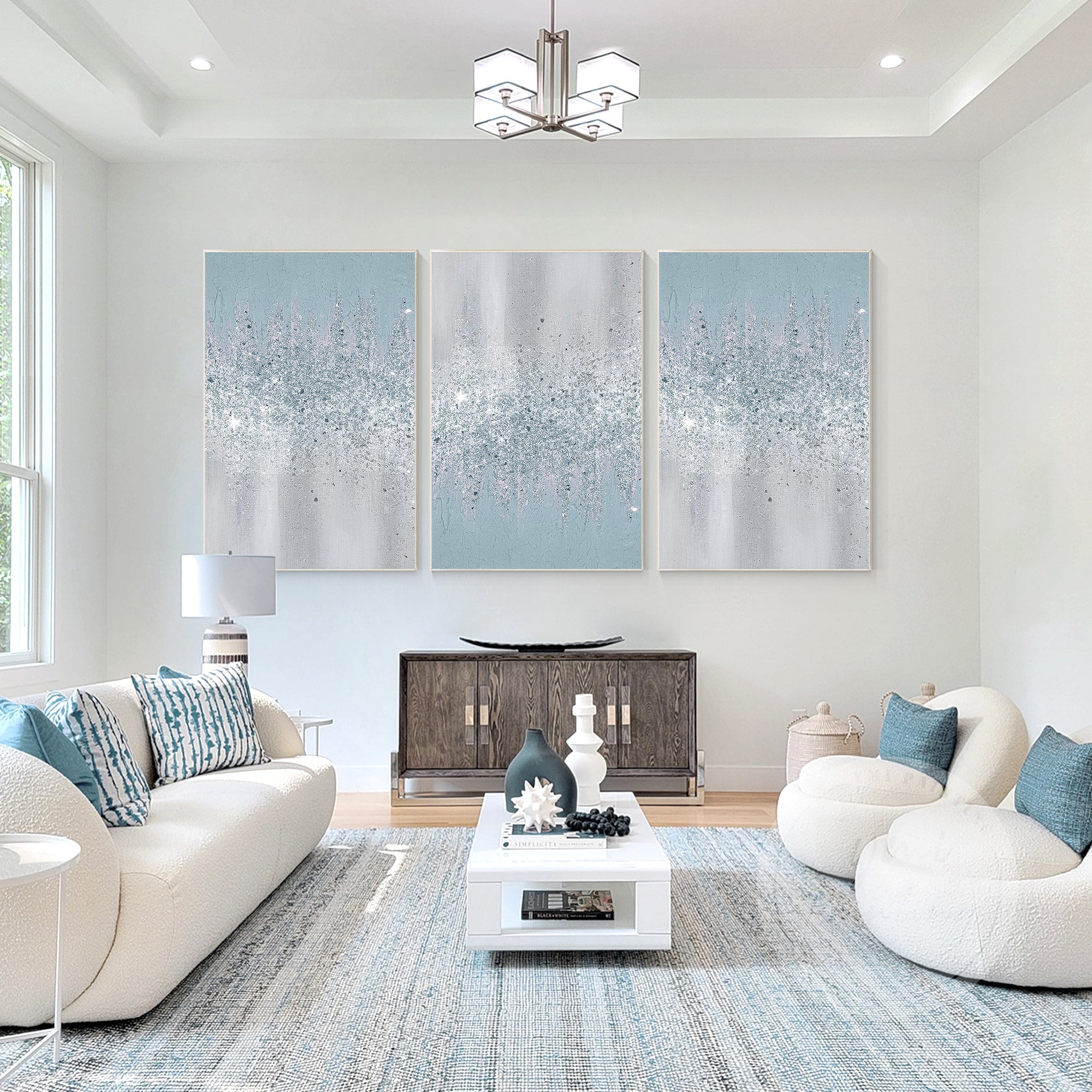 Giltter Light Blue Texured Painting