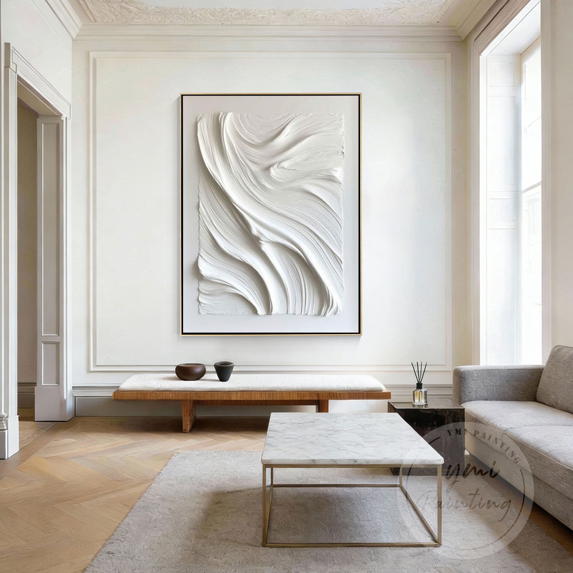 Modern white abstract textured wall decor for living room
