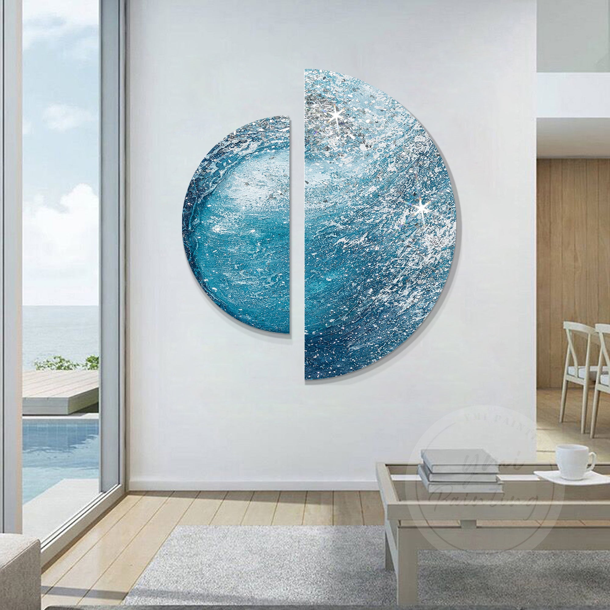 Teal and Navy Blue Abstract Wall Art