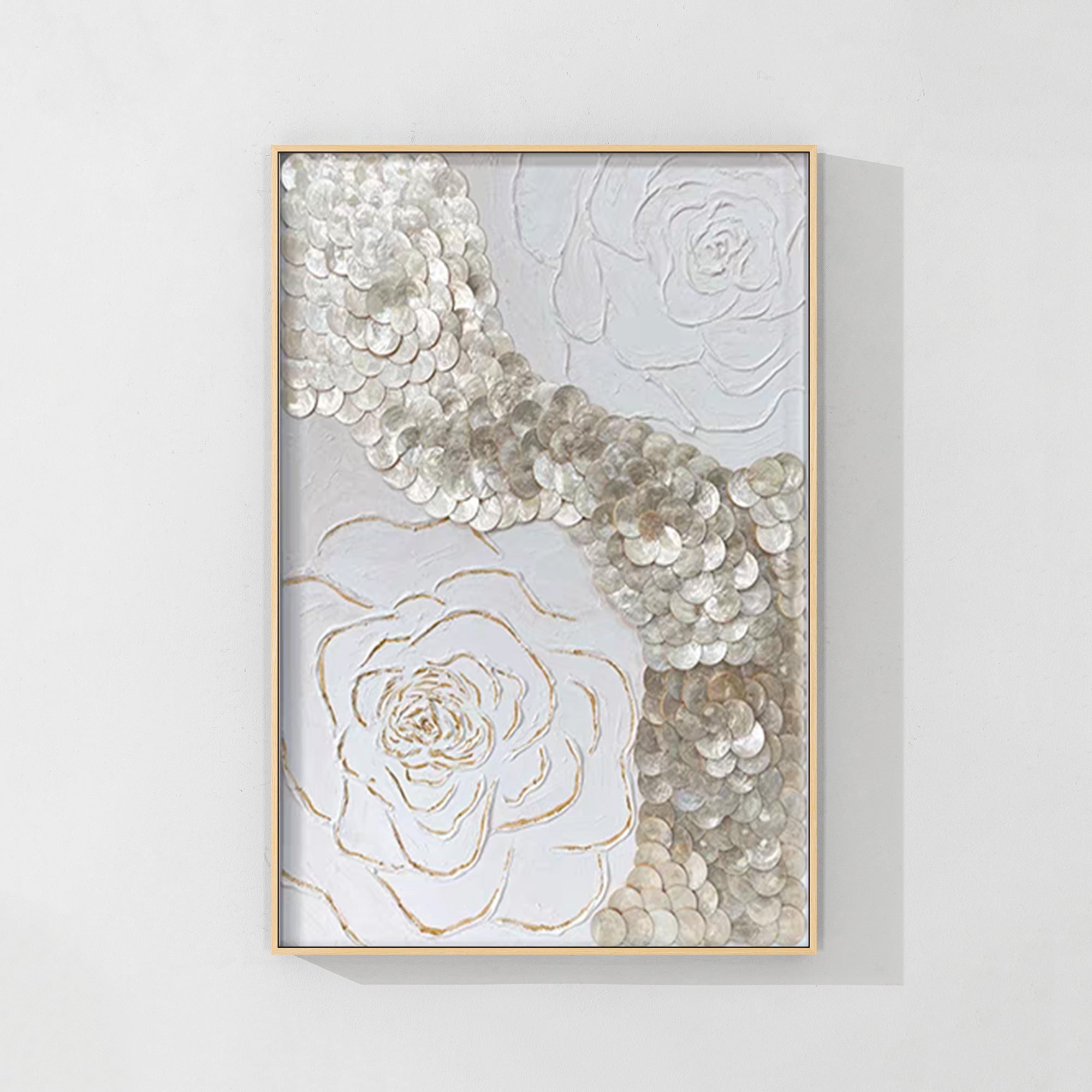 3D Capiz flower seashell art shadowbox, handcrafted with intricate designs