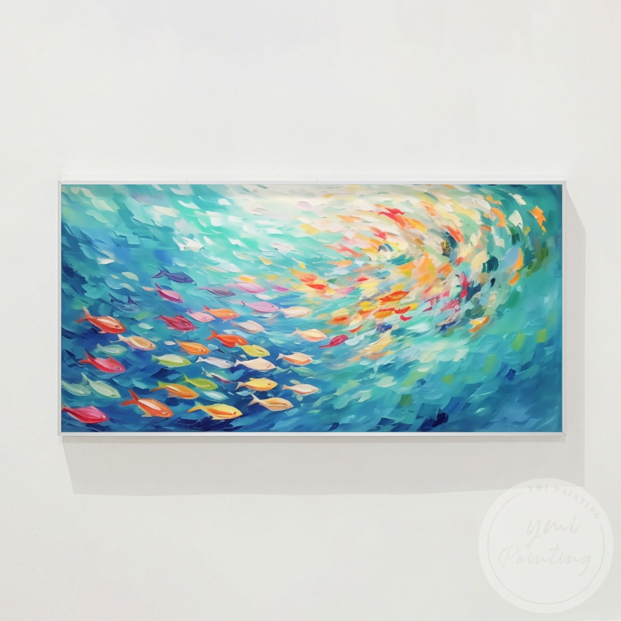 Framed coastal school of fish wall art contemporary interior