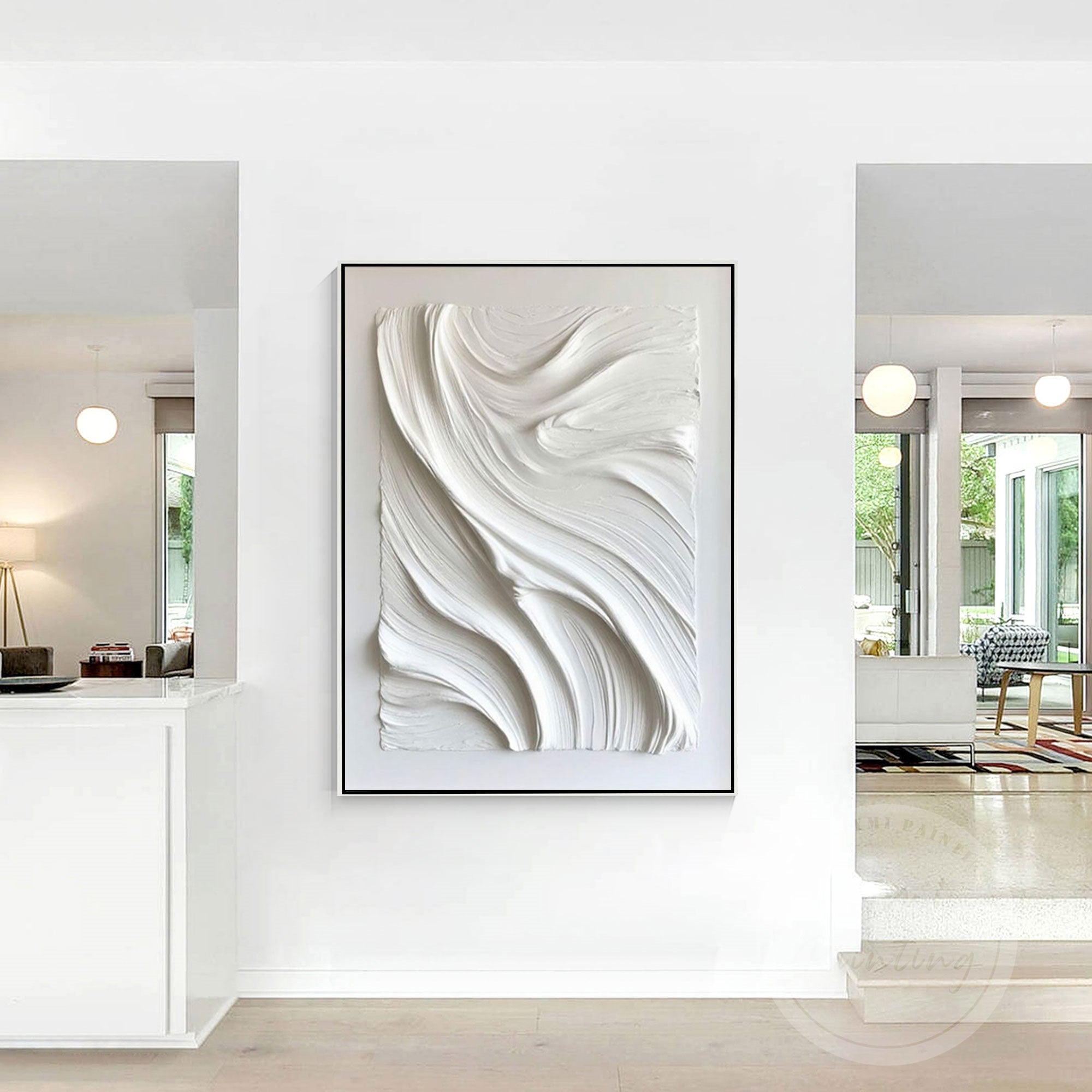 Contemporary white textured abstract canvas for home decor