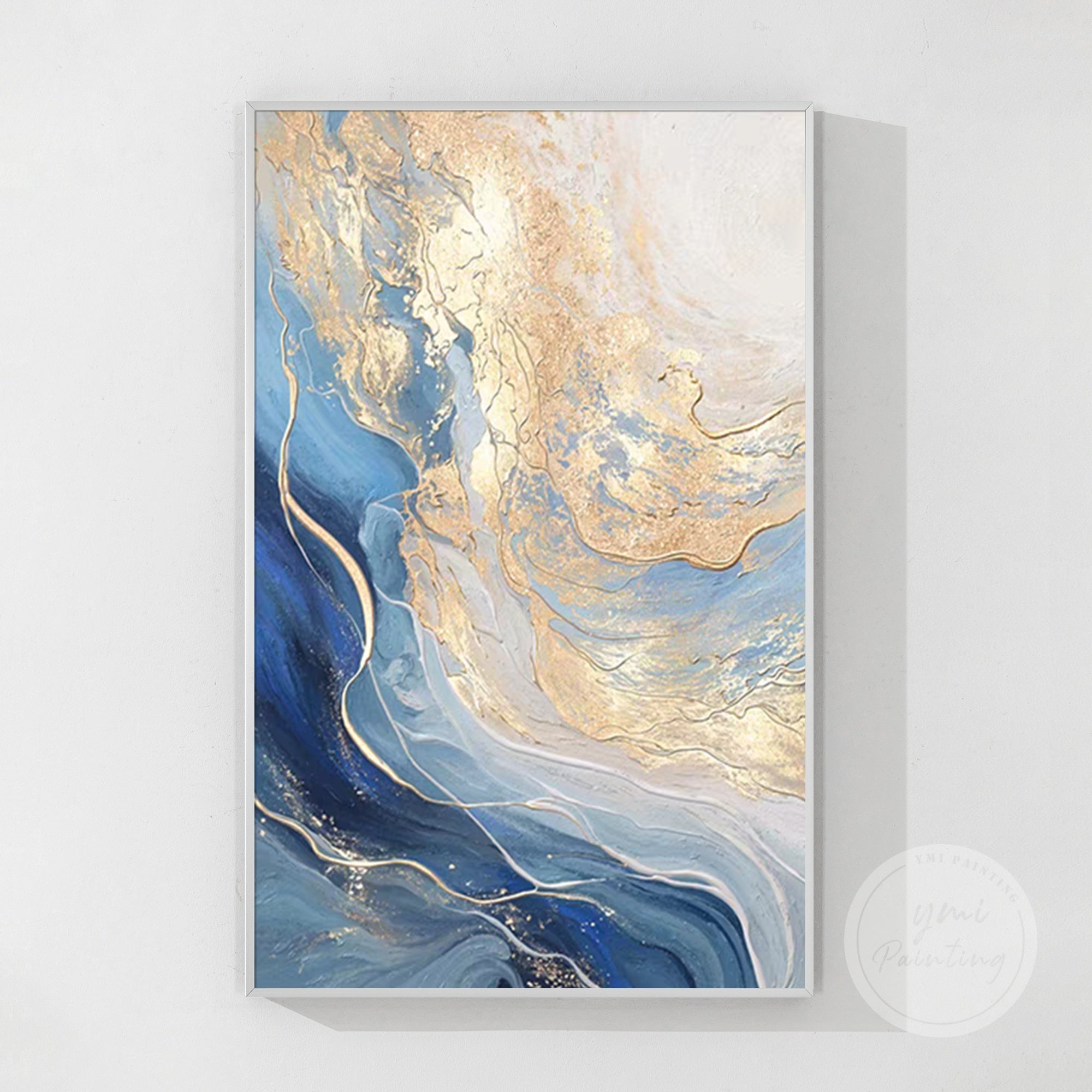 Blue and gold modern wall decor for high-end interiors