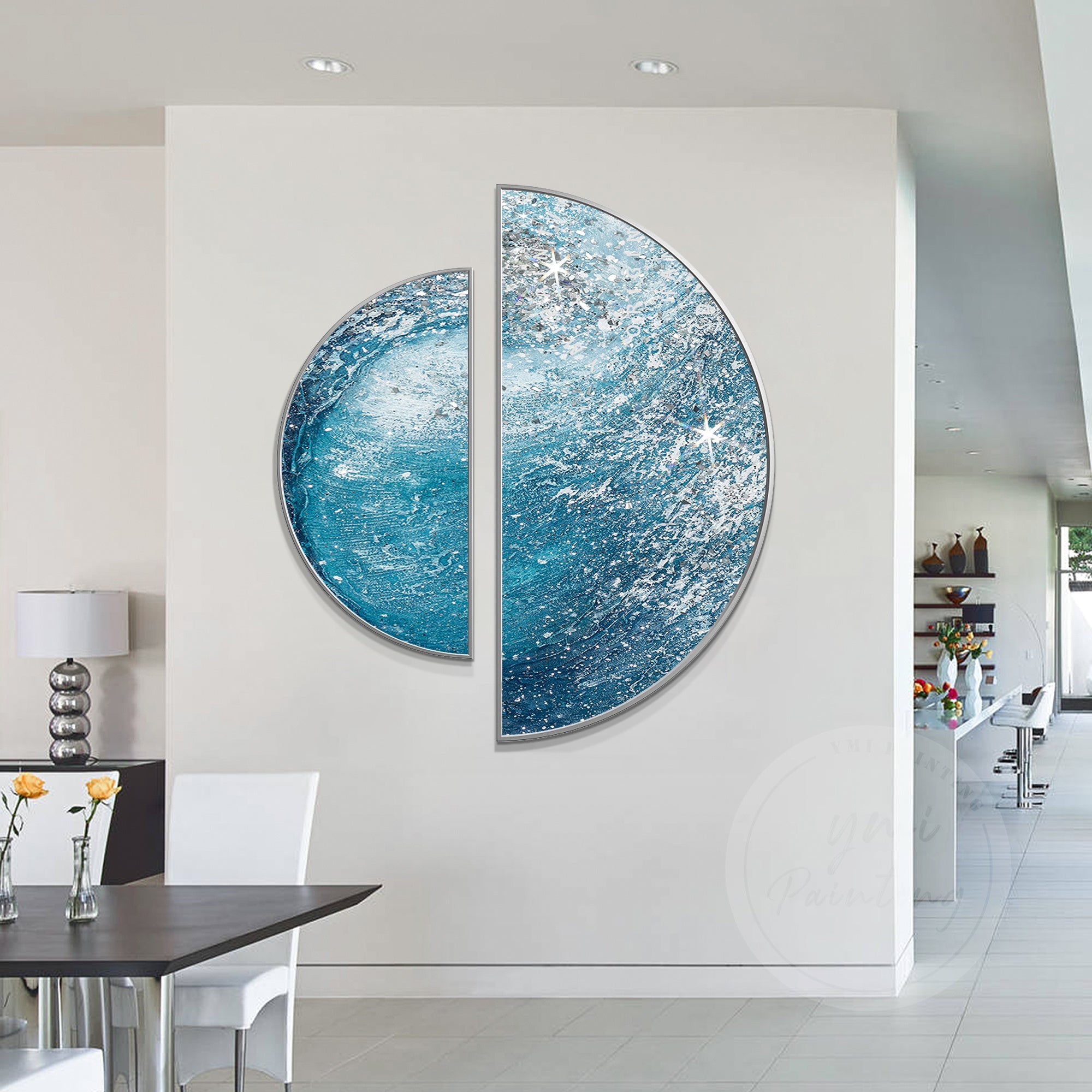 Teal and Navy Blue Abstract Wall Art