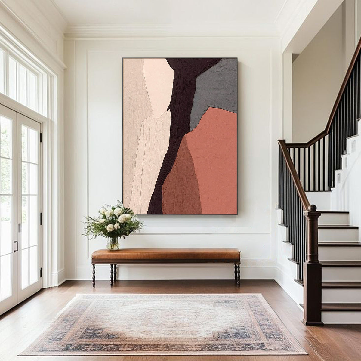Terracotta abstract textured canvas art, detail of layered matte surface