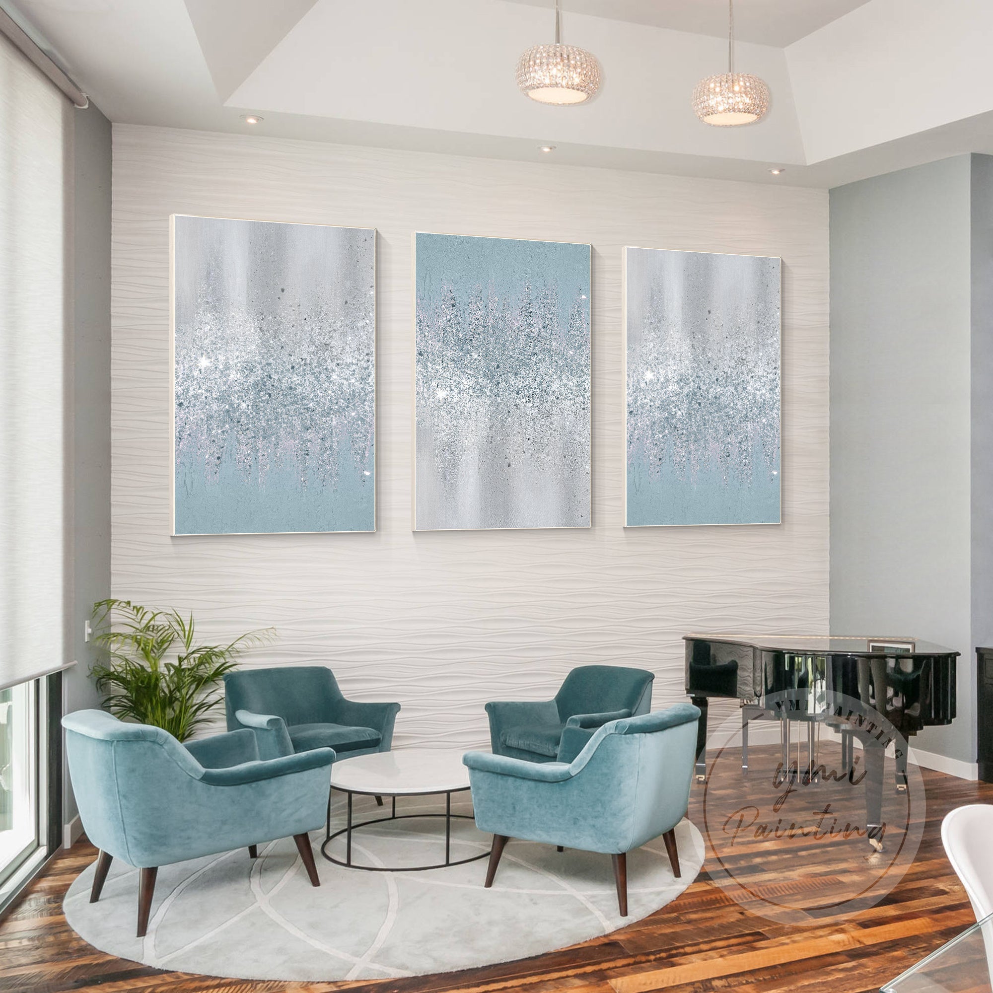 Giltter Light Blue Texured Painting