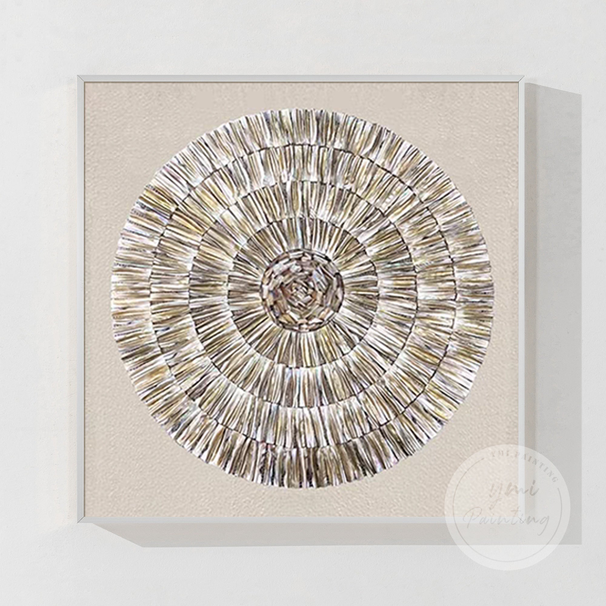 Contemporary Oyster Art with subtle neutral tones, showcasing nature’s beauty through handcrafted sea shell composition.
