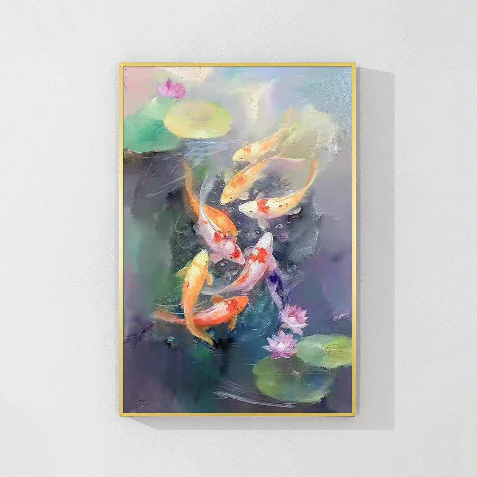 Feng Shui Canvas with symbolic koi fish and serene lotus elements, designed to attract prosperity and positive energy to your home.