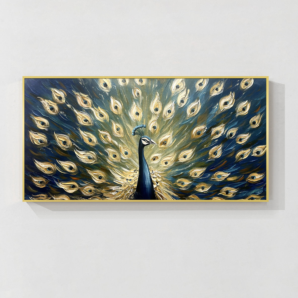 Regal Blue and Gold Peacock Painting for Luxury Home Decor