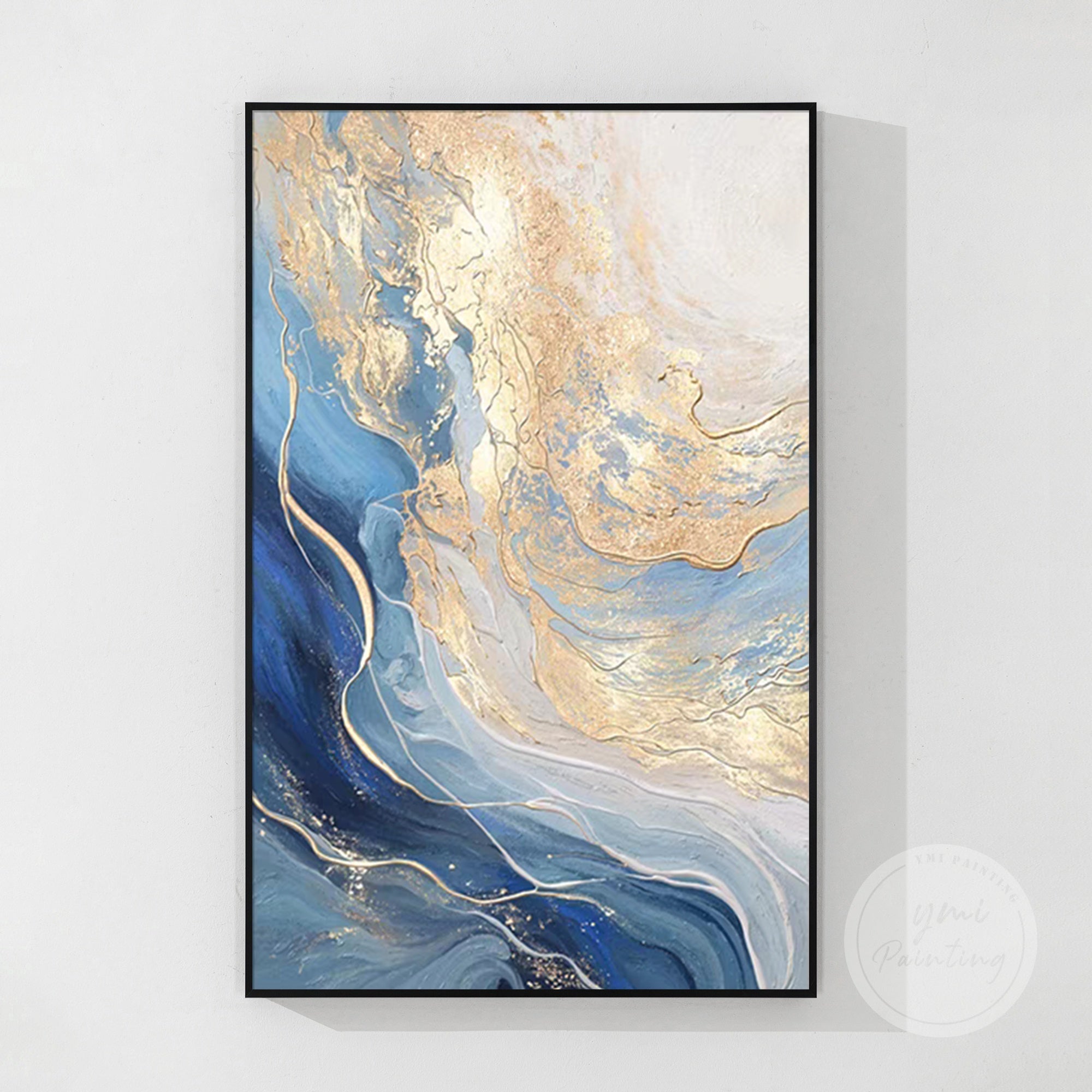 Navy gold luxury abstract art piece on canvas